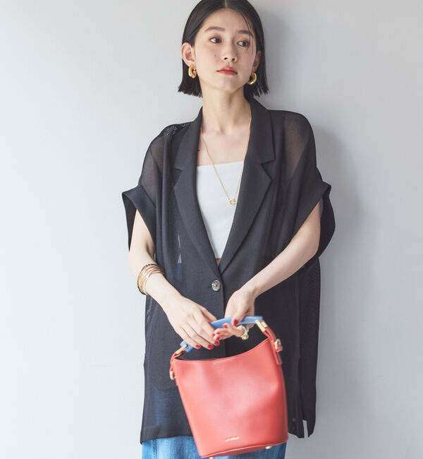 Doux archives「【即完売アイテム/体型カバー】メッシュフレンチスリーブジャケット」|テーラードジャケット|