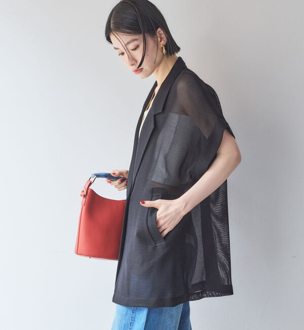 Doux archives「【即完売アイテム/体型カバー】メッシュフレンチスリーブジャケット」|テーラードジャケット|