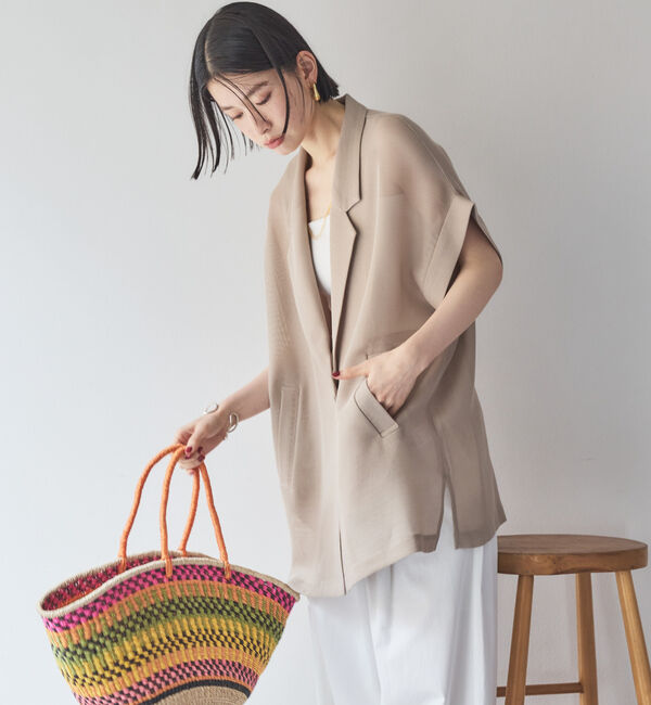 Doux archives「【即完売アイテム/体型カバー】メッシュフレンチスリーブジャケット」|テーラードジャケット|