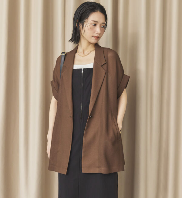 Doux archives「【即完売アイテム/体型カバー】メッシュフレンチスリーブジャケット」|テーラードジャケット|