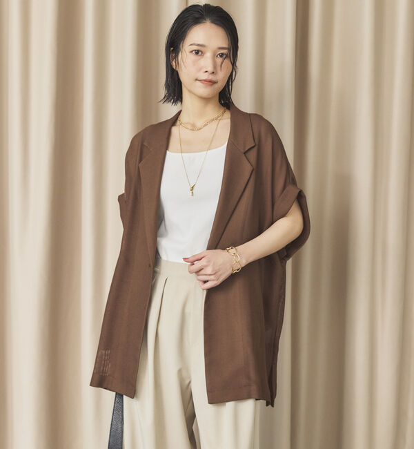 Doux archives「【即完売アイテム/体型カバー】メッシュフレンチスリーブジャケット」|テーラードジャケット|