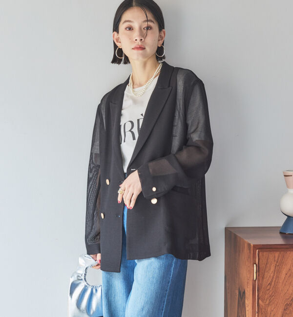 Doux archives「メッシュテーラードダブルジャケット」|テーラードジャケット|BLACK