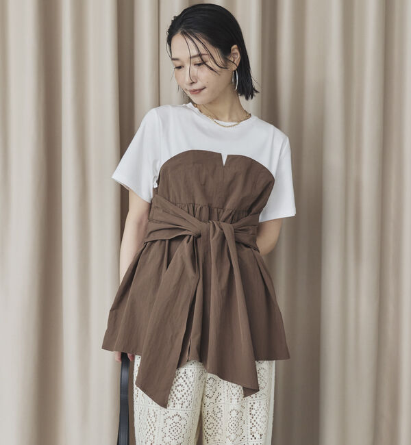 Doux archives「カットドッキングペプラムトップス」|Tシャツ・カットソー|BROWN