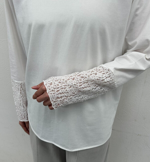 Doux archives「袖レースラウンドロンＴｅｅ」|Tシャツ・カットソー|