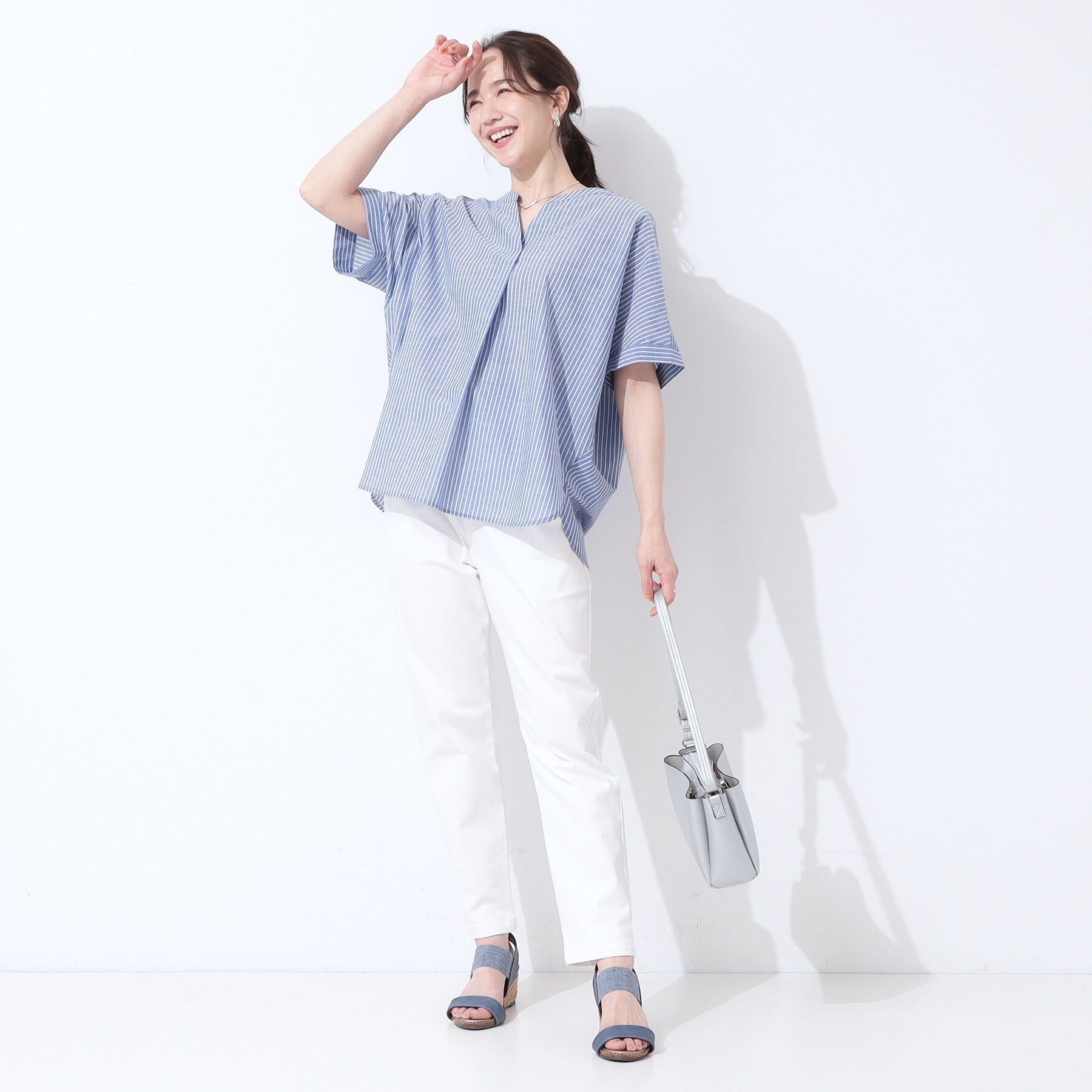 SHOO･LA･RUE「【高レビュー/洗える/UV/吸水速乾】洗濯後しわになりにくいリネンブレンドドルマンシャツ」|シャツ・ブラウス|