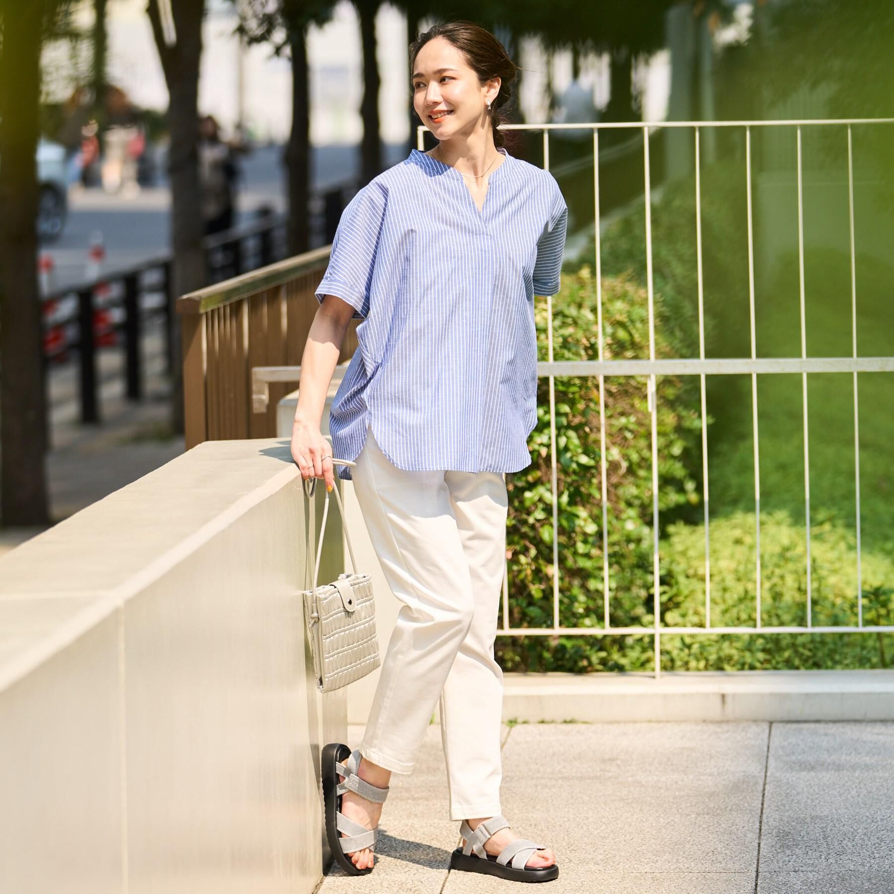 SHOO･LA･RUE「【高レビュー/洗える/UV/吸水速乾】洗濯後しわになりにくいリネンブレンドドルマンシャツ」|シャツ・ブラウス|