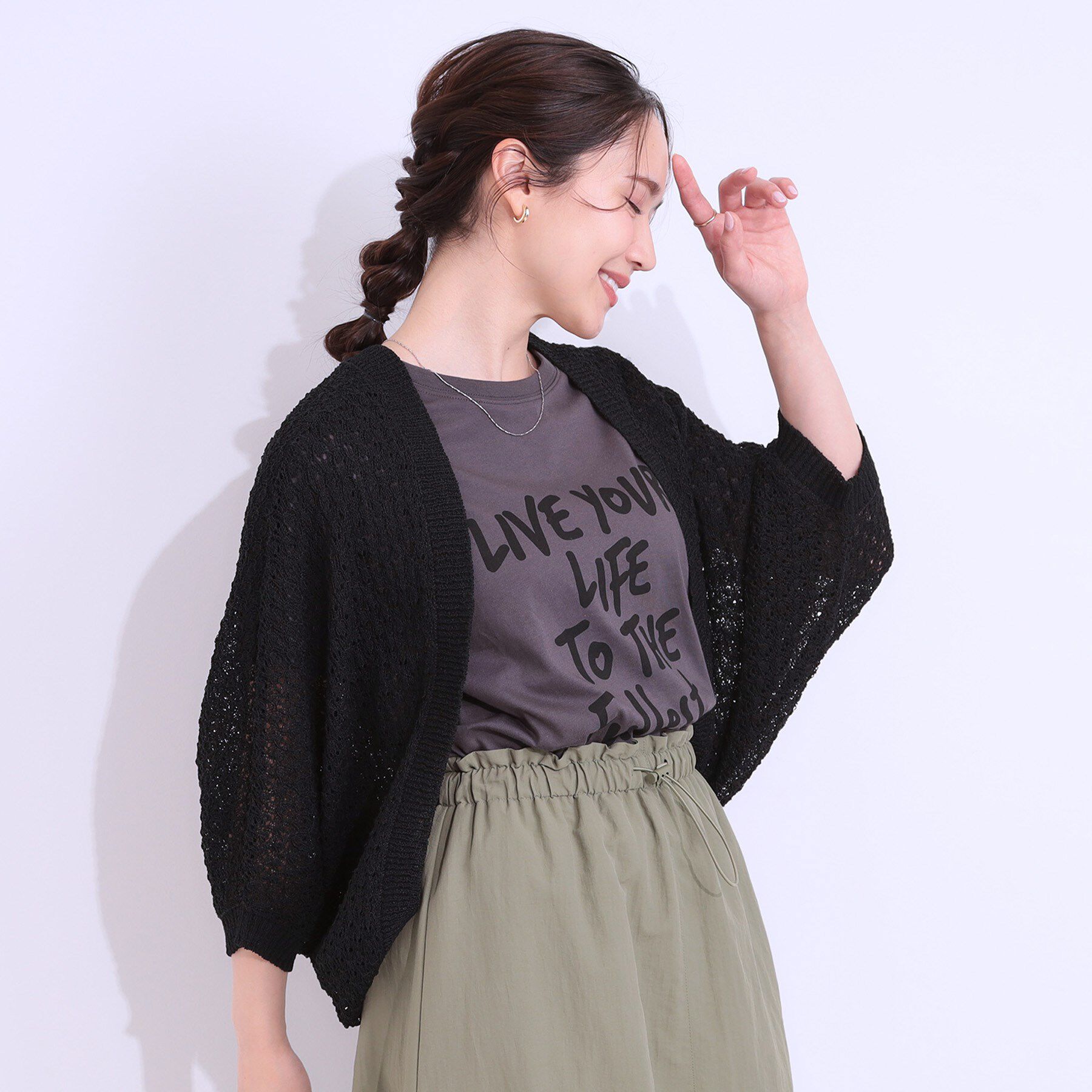 SHOO･LA･RUE「リネンライク 透かし編みボレロカーディガン」|カーディガン|