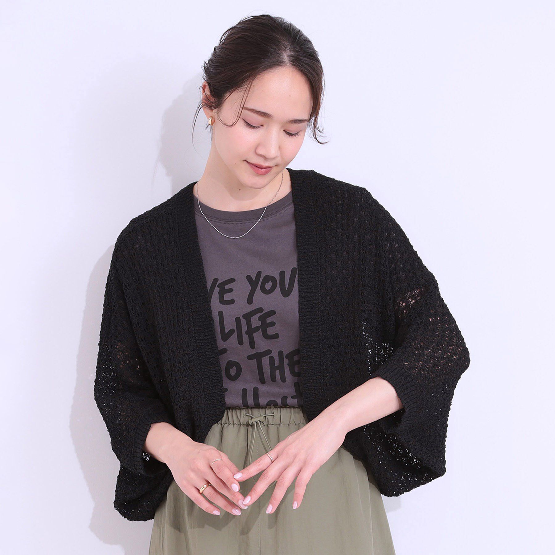 SHOO･LA･RUE「リネンライク 透かし編みボレロカーディガン」|カーディガン|