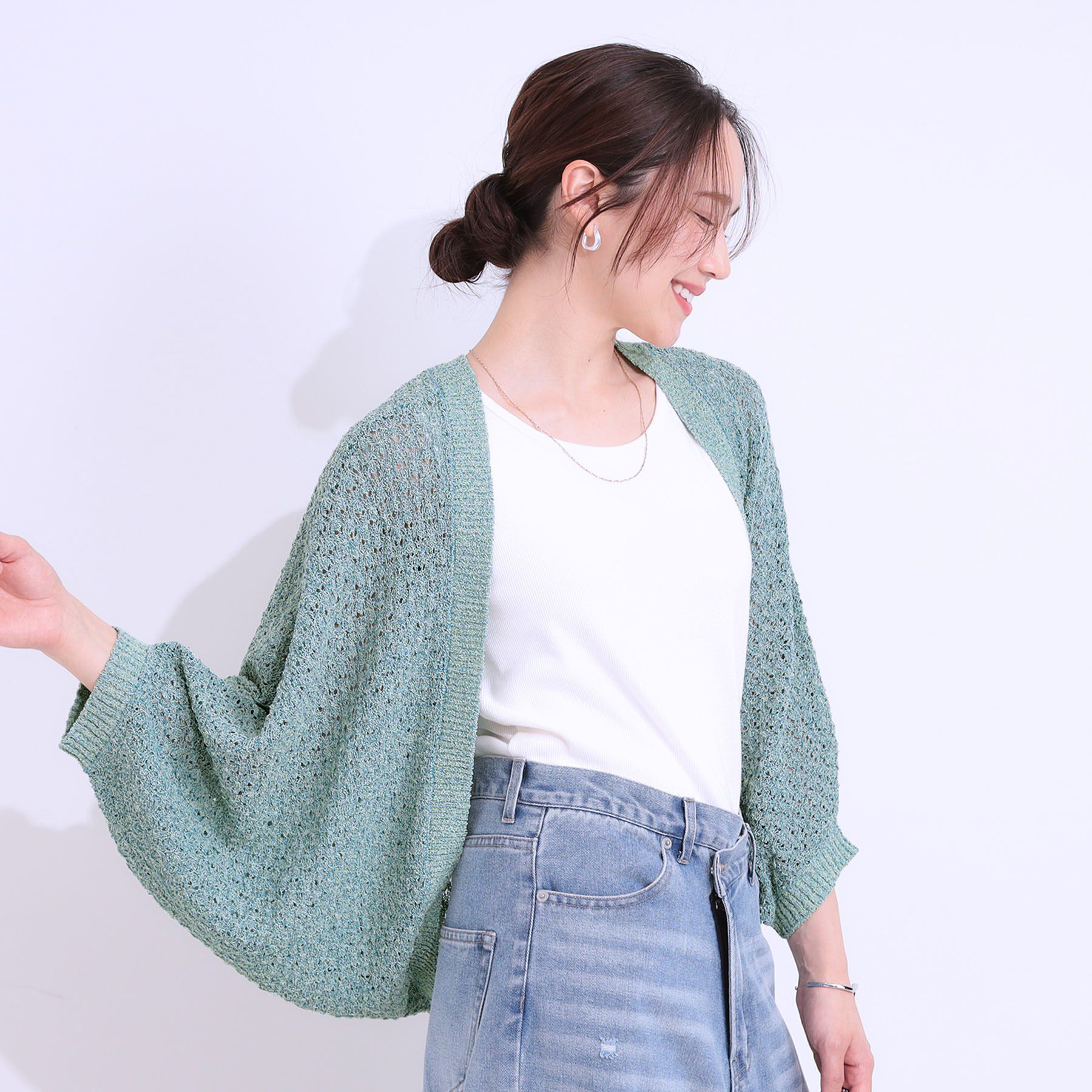 SHOO･LA･RUE「リネンライク 透かし編みボレロカーディガン」|カーディガン|