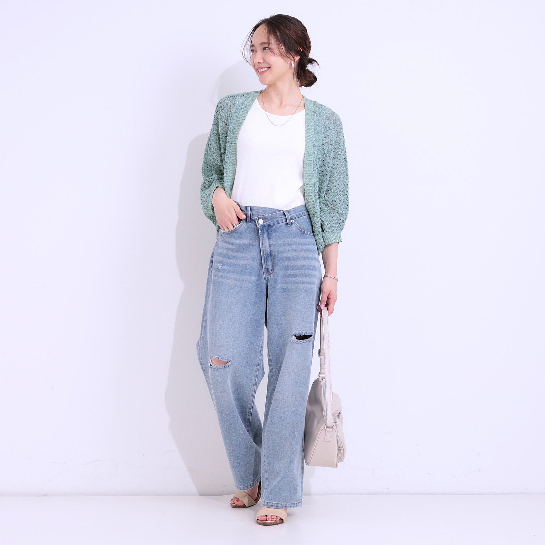 SHOO･LA･RUE「リネンライク 透かし編みボレロカーディガン」|カーディガン|