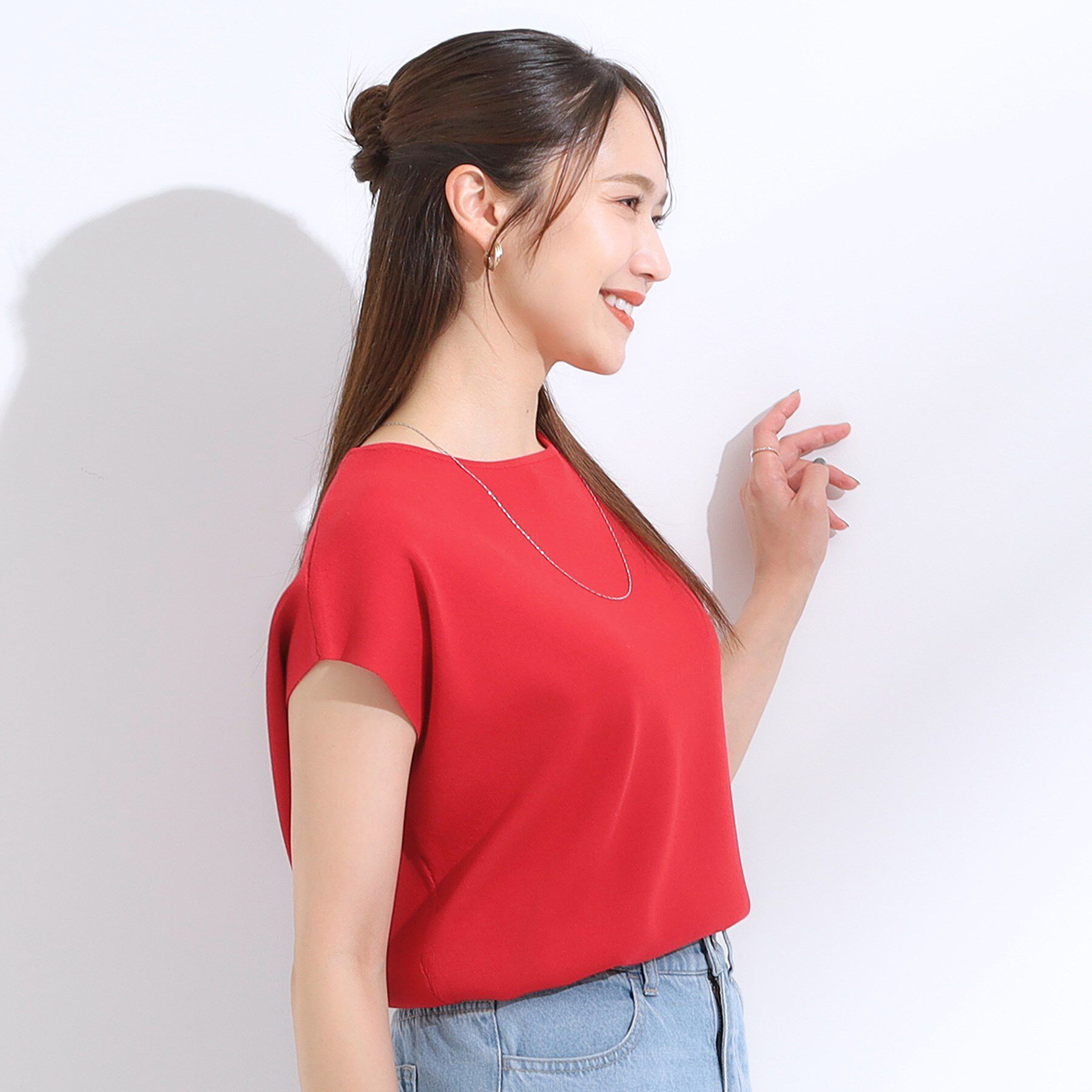 SHOO･LA･RUE「【洗える/S-LL/ひんやり】さらりと好印象　総針フレンチスリーブニット」|ニット・セーター|