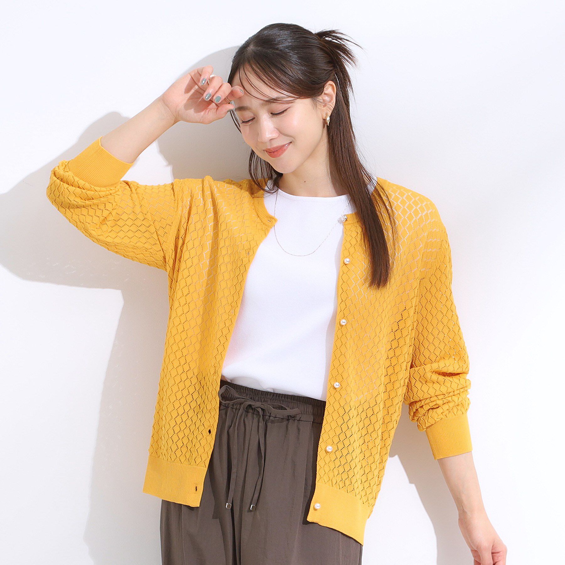 SHOO･LA･RUE「【S-LL】透かし編みが大人上品 マルチボタンニットカーディガン」|カーディガン|