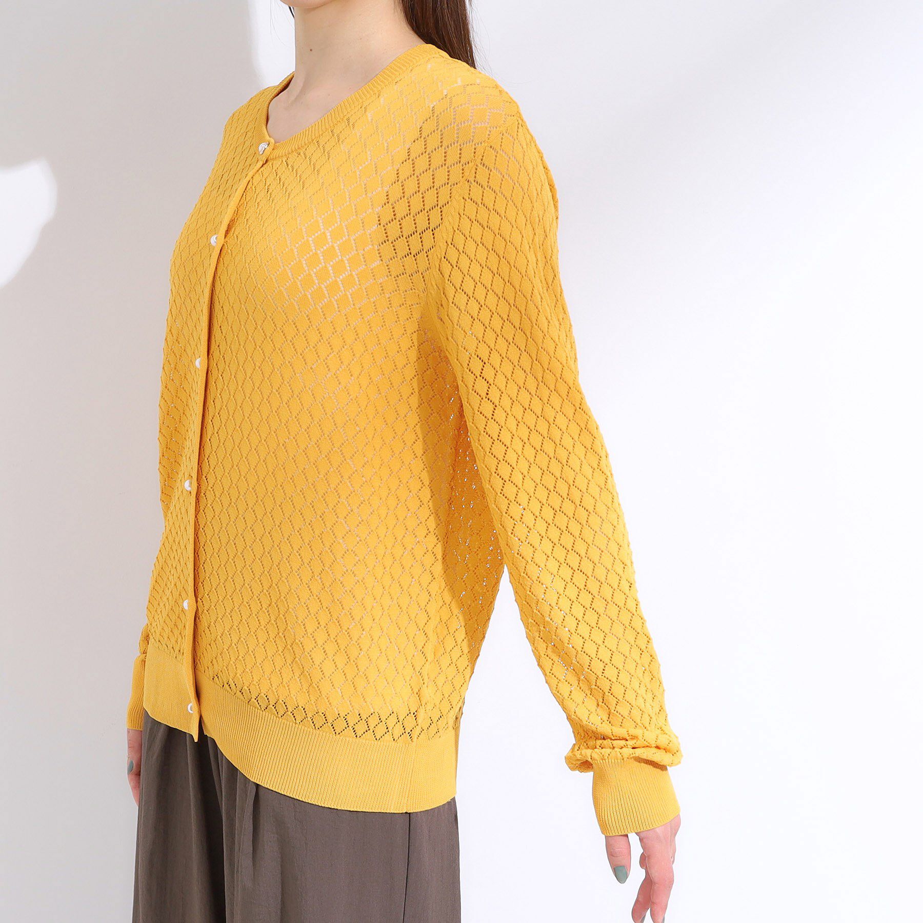 SHOO･LA･RUE「【S-LL】透かし編みが大人上品 マルチボタンニットカーディガン」|カーディガン|