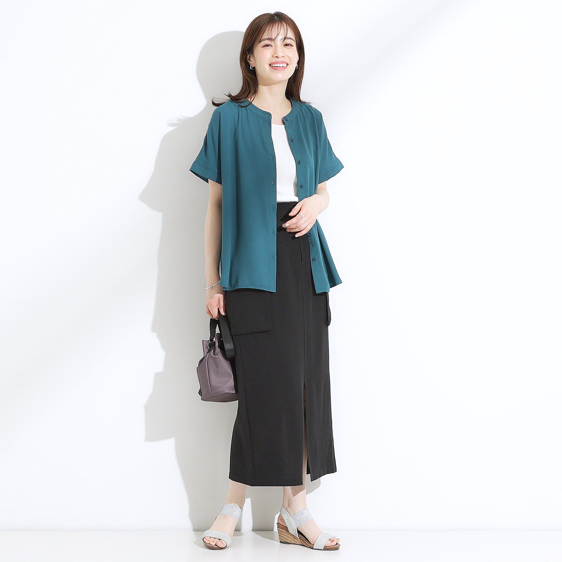 SHOO･LA･RUE「【S-LL】大人のきれいめカジュアルに 麻調カーゴナロースカート」|スカート|