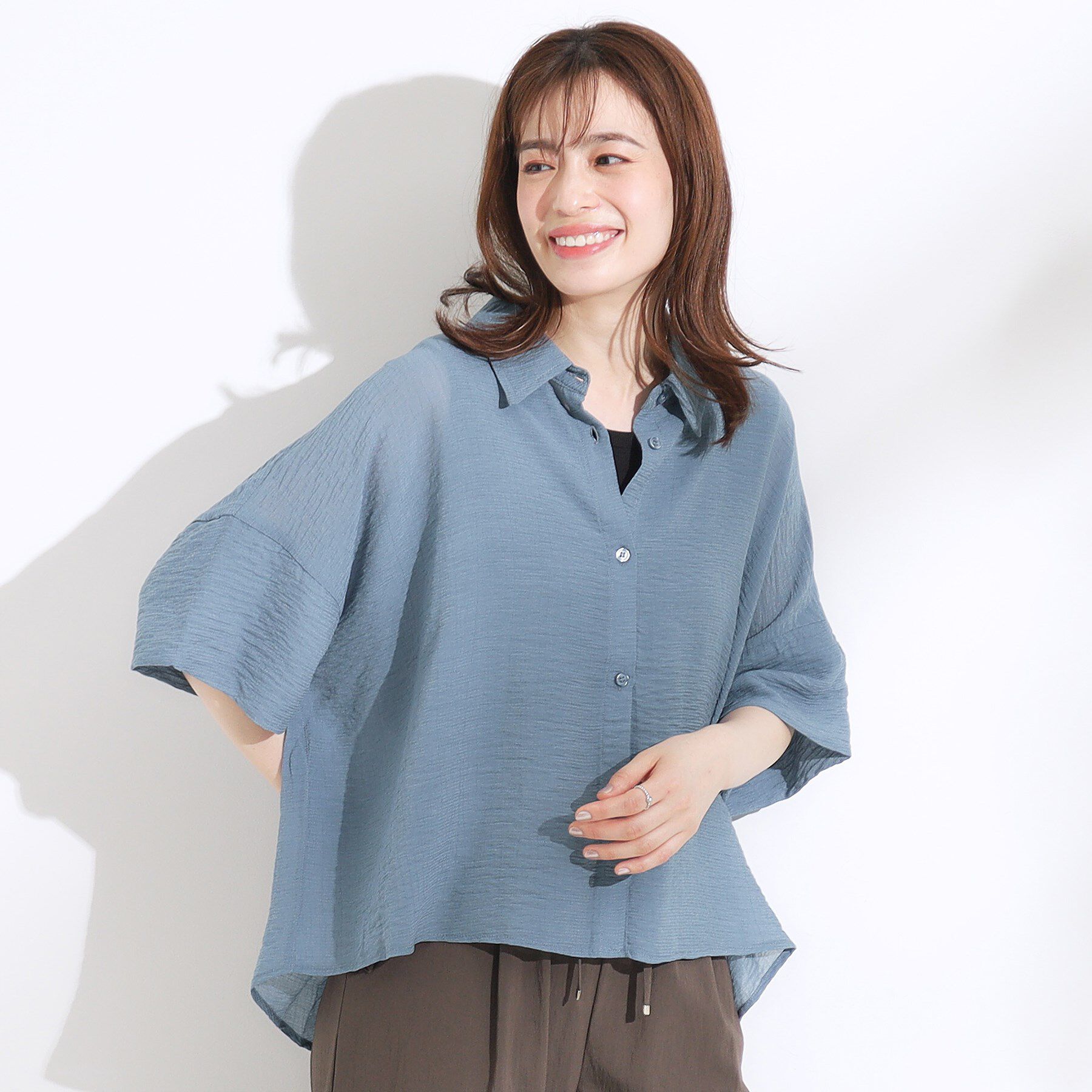 SHOO･LA･RUE「ゆるっと感がこなれ見え ワッシャーシアー半袖シャツ」|シャツ・ブラウス|