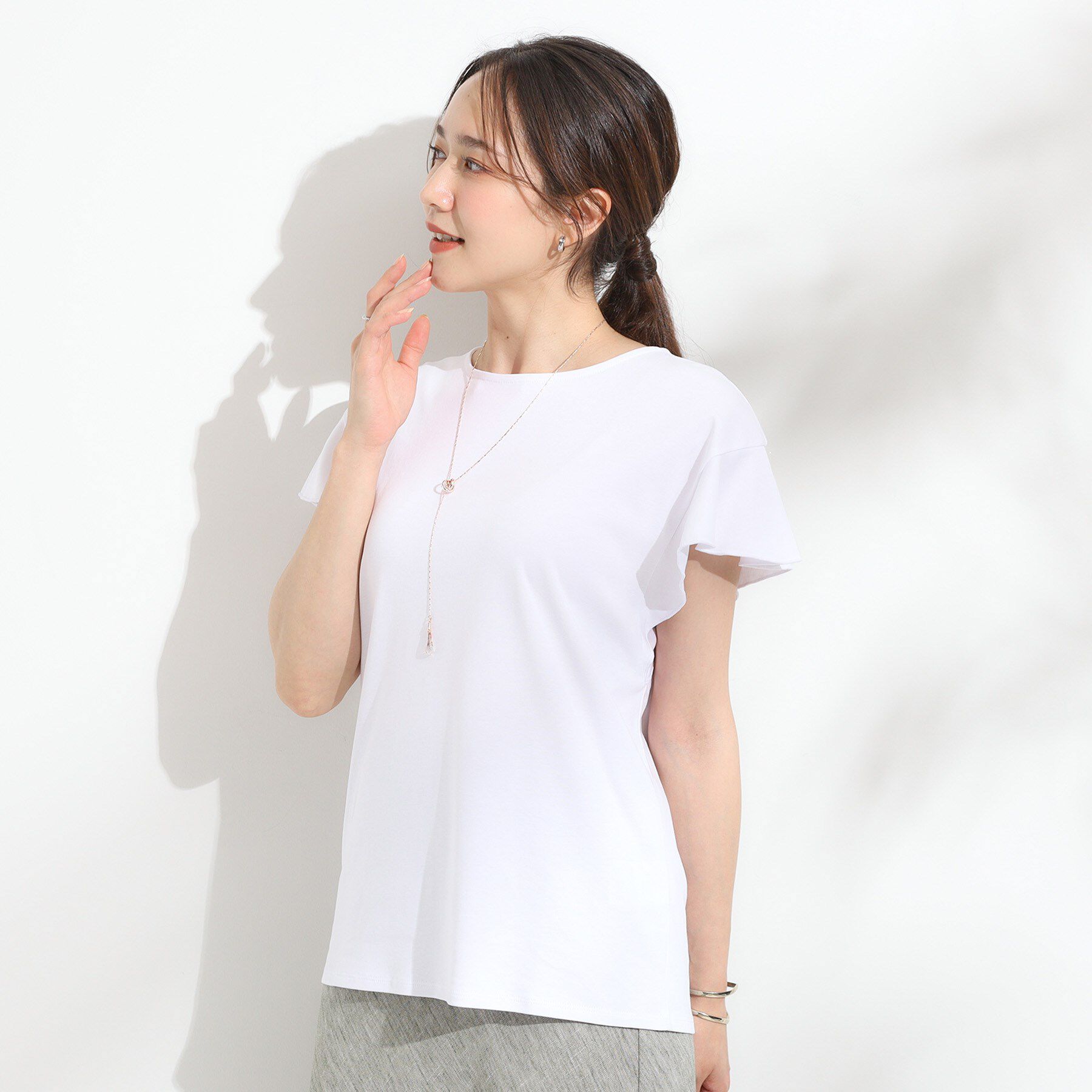 SHOO･LA･RUE「【汗ジミ防止/ひんやり/UV】フリルスリーブTシャツ」|Tシャツ・カットソー|