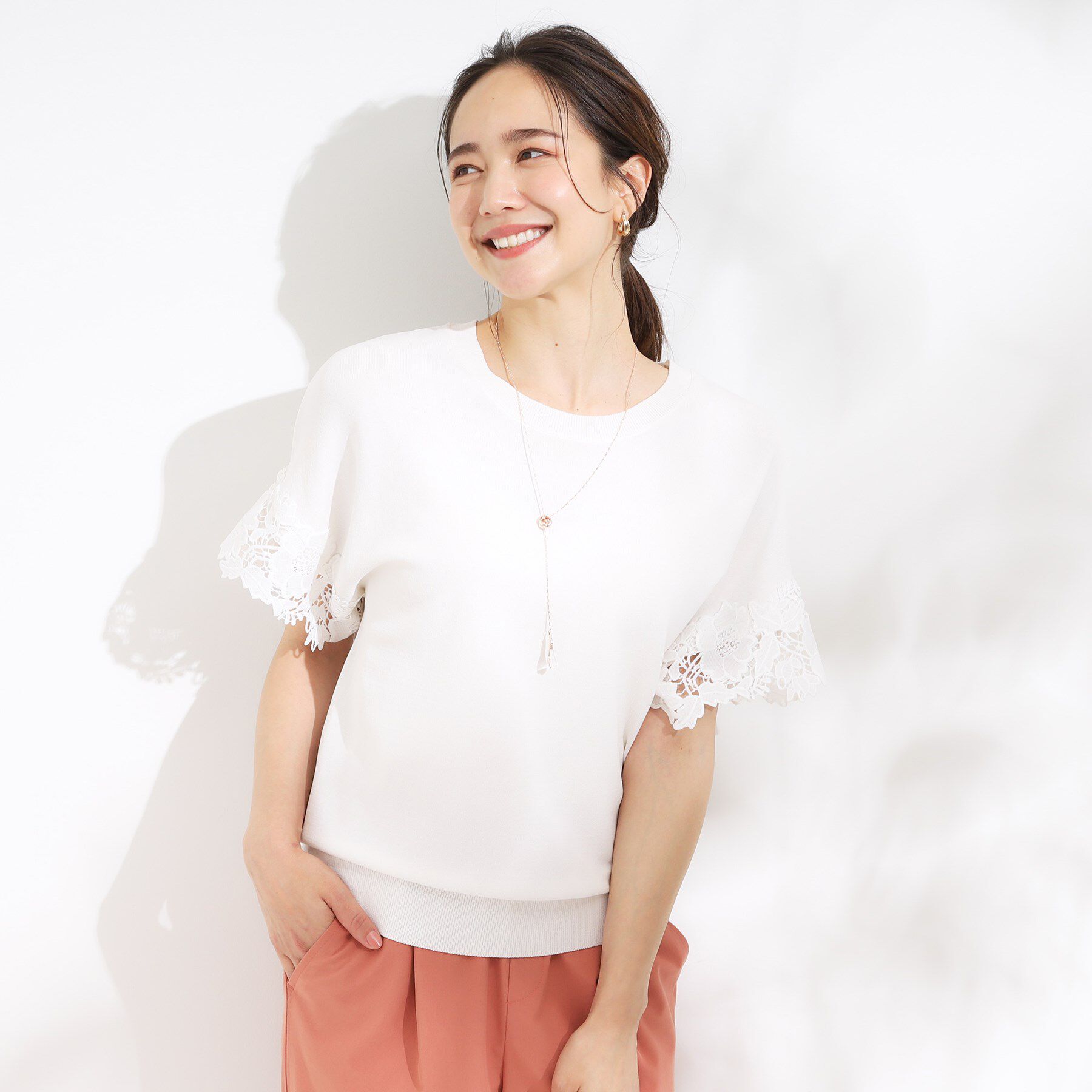 SHOO･LA･RUE「【S-LL/ひんやり/UV/】大人上品な お袖レースニット」|ニット・セーター|