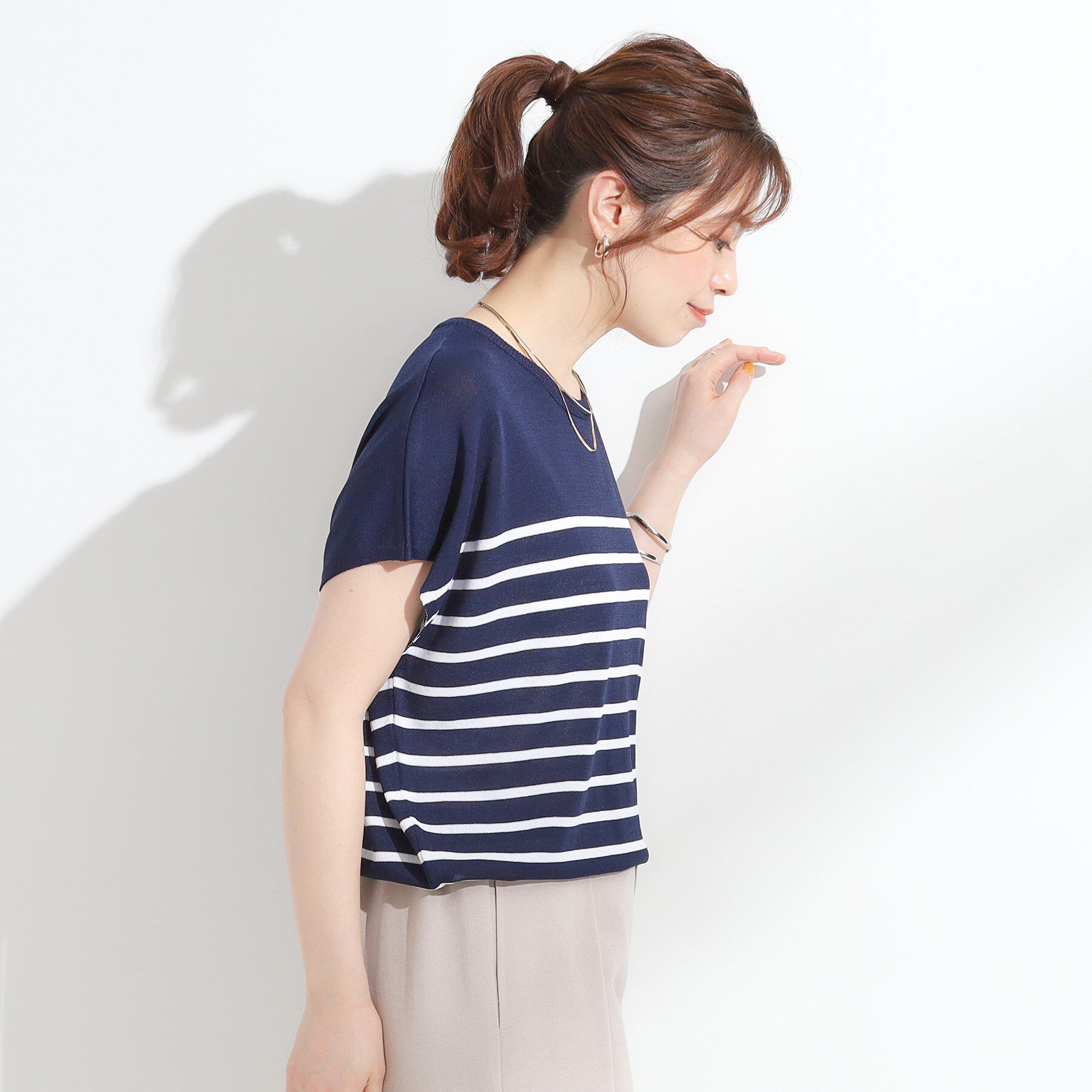 SHOO･LA･RUE「【ひんやり/S-LL】さらさらな肌触りが心地よい フレンチスリーブニット」|ニット・セーター|