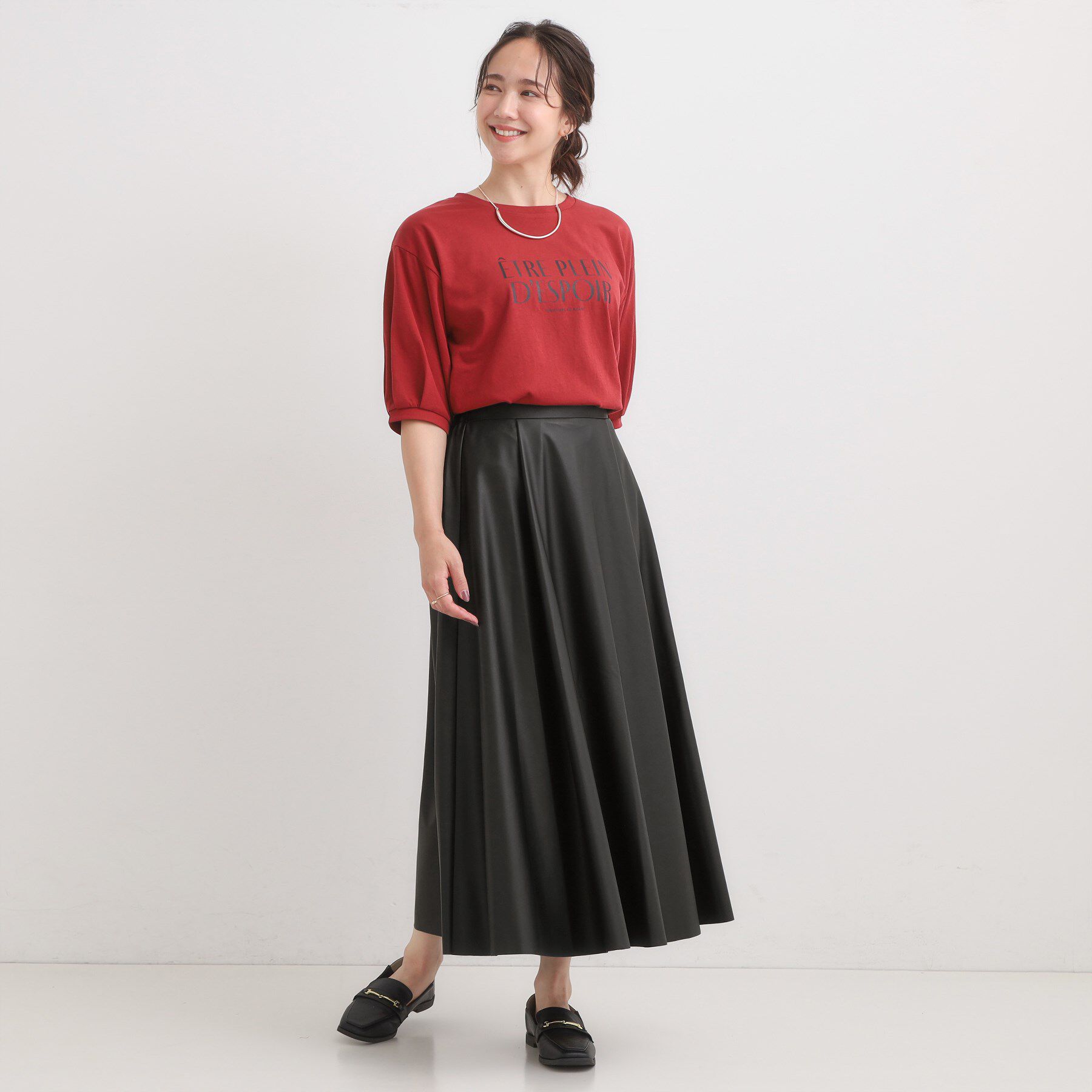 SHOO･LA･RUE「【S-LL】大人の抜け感 合皮フレアスカート」|スカート|