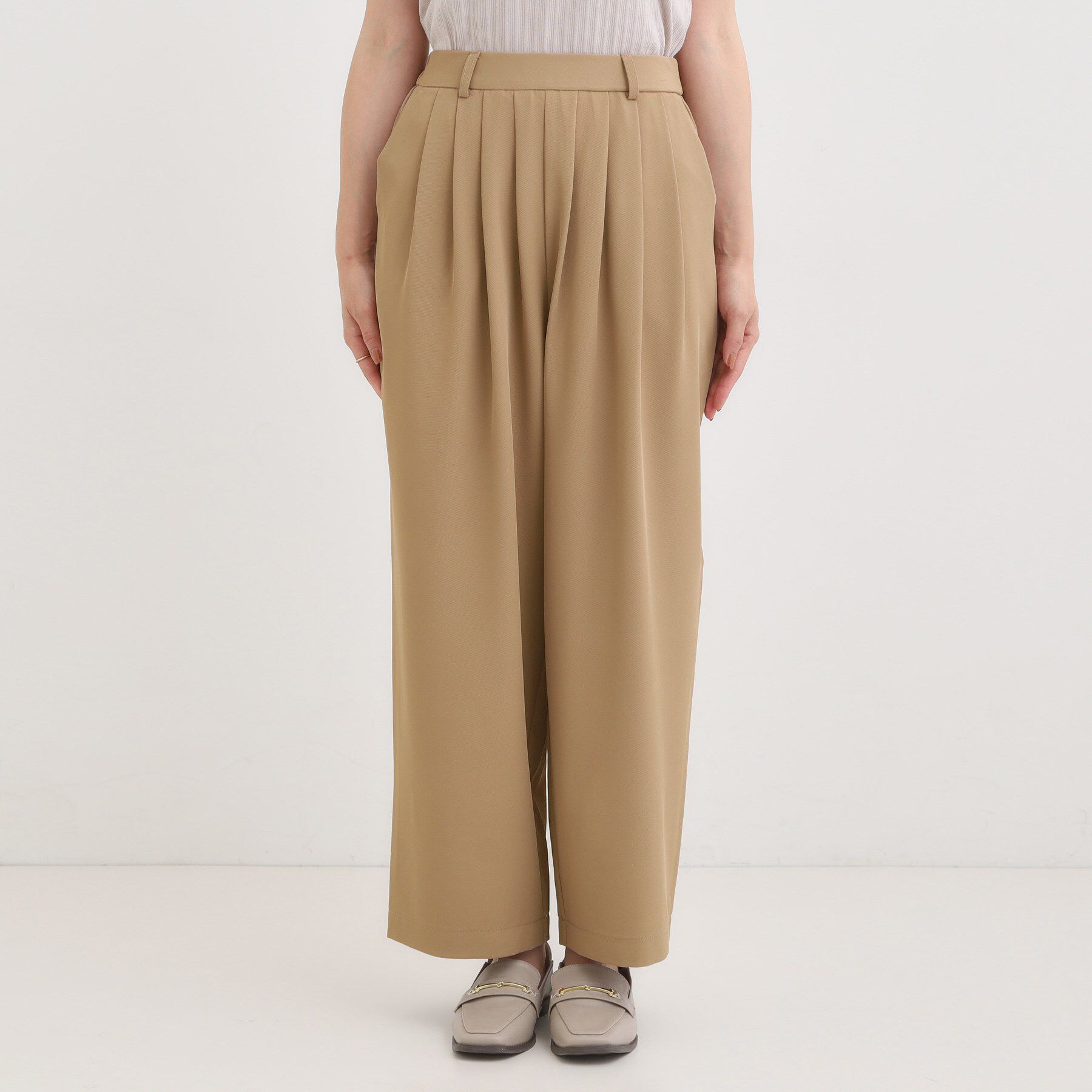 SHOO･LA･RUE「【S-LL/ひんやり】腰まわりや太ももを自然にカバー タックワイドパンツ」|その他|