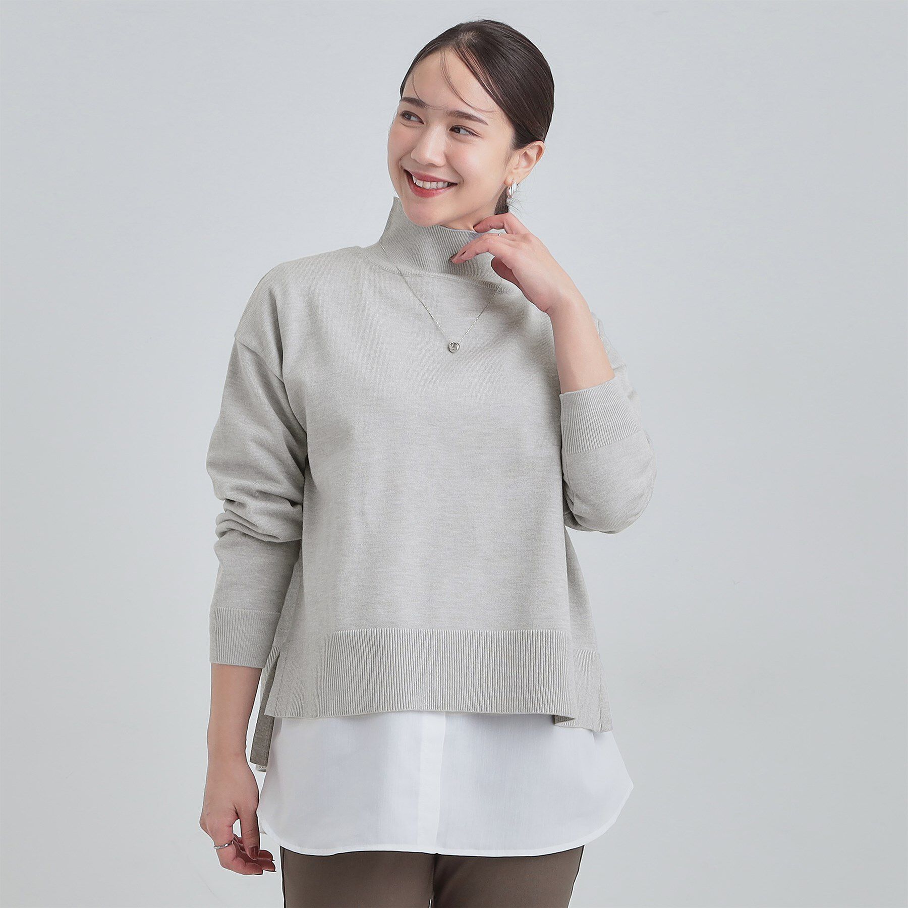 SHOO･LA･RUE「【2点セット/S-LL】時短で決まる もちもちニット＆裾シャツインナー」|その他|