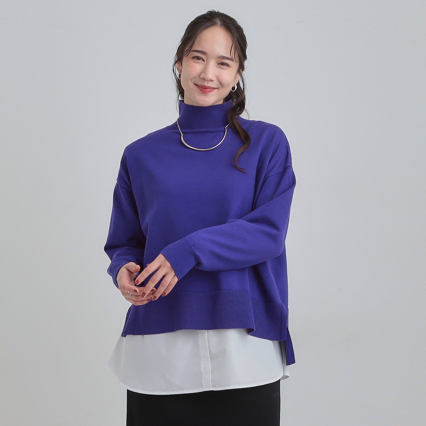 SHOO･LA･RUE「【2点セット/S-LL】時短で決まる もちもちニット＆裾シャツインナー」|その他|