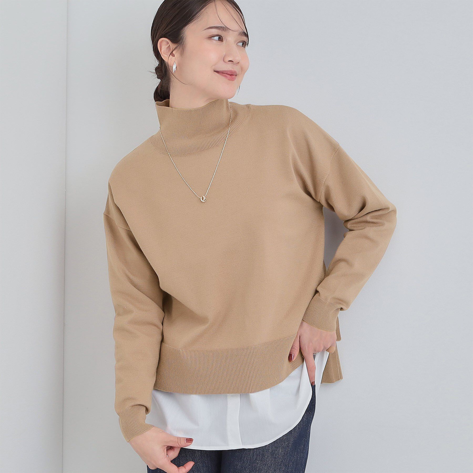 SHOO･LA･RUE「【2点セット/S-LL】時短で決まる もちもちニット＆裾シャツインナー」|その他|モカブラウン(042