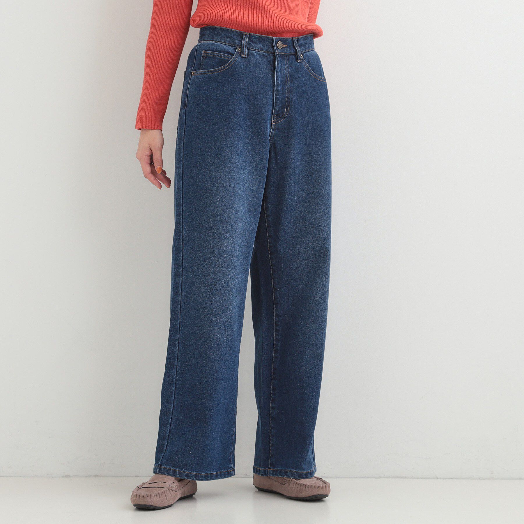 SHOO･LA･RUE「【あったか/S-LL】裏微起毛デニムワイドパンツ」|デニム|