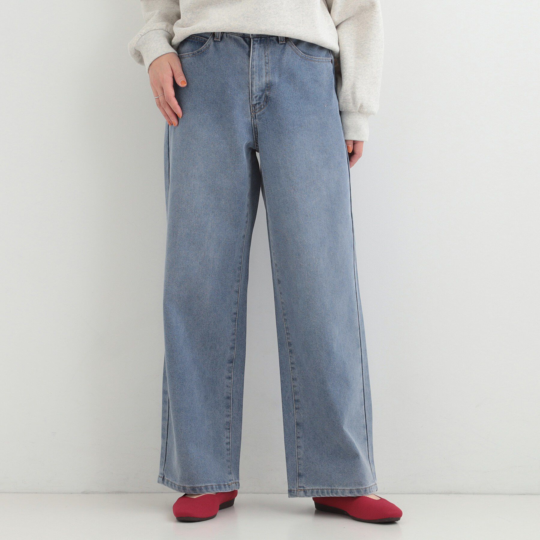 SHOO･LA･RUE「【あったか/S-LL】裏微起毛デニムワイドパンツ」|デニム|