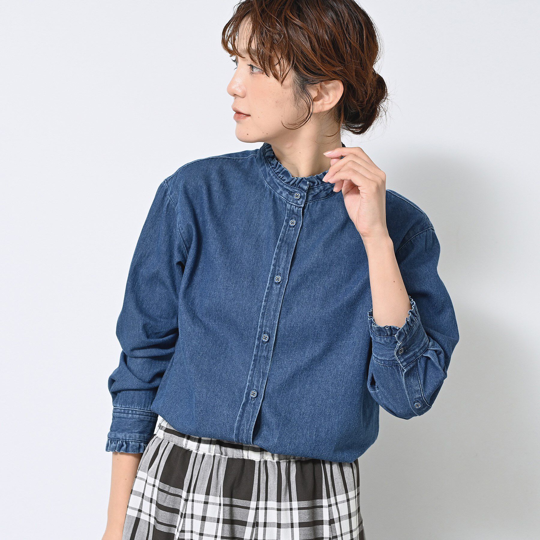 Dessin「【洗える】フリルデニムシャツ」|シャツ・ブラウス|
