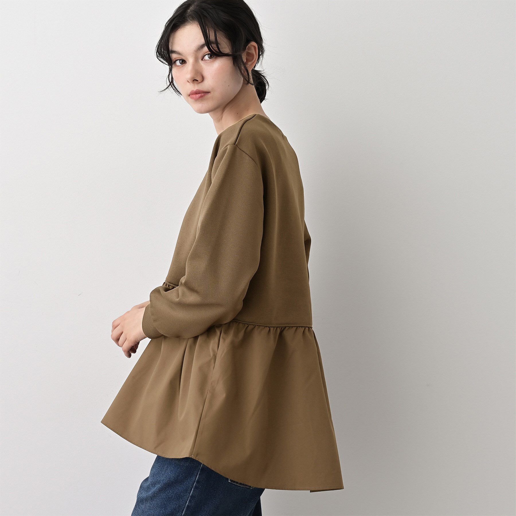 Dessin「【体型カバー/洗える】ペプラムスウェット」|Tシャツ・カットソー|ブラウン(043)