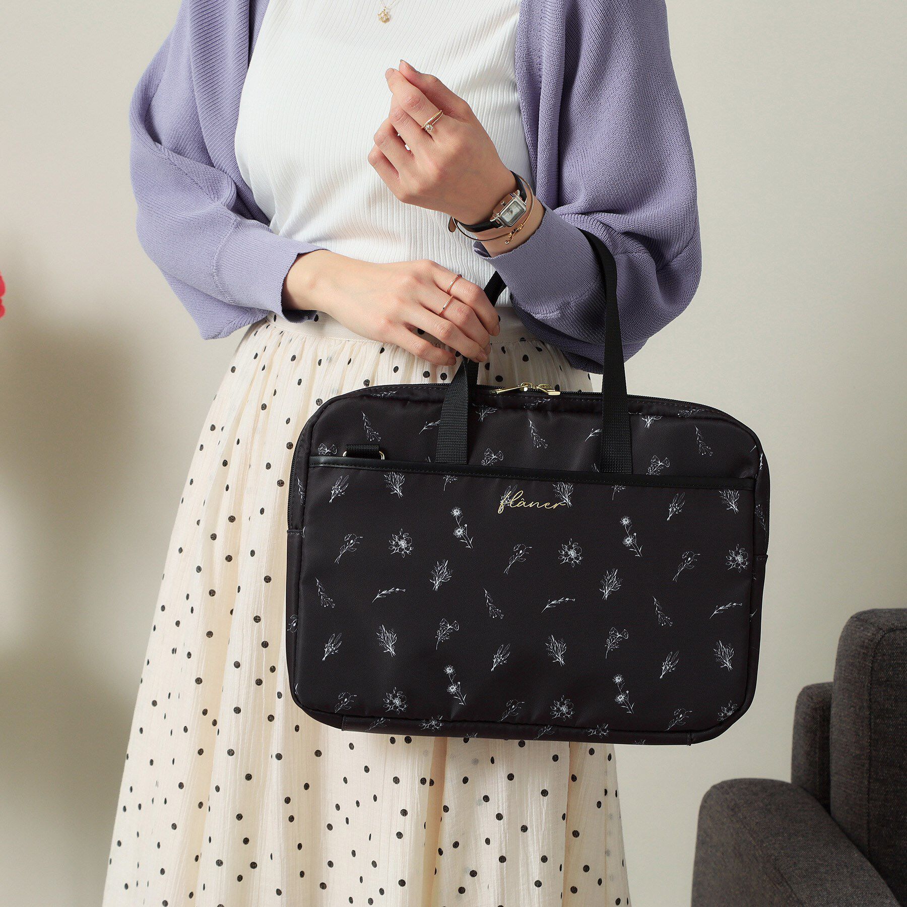 ITS&rsquo;DEMO「【3WAY／9ポケット／通勤】花柄PCトート」|トートバッグ|ブラック(119)