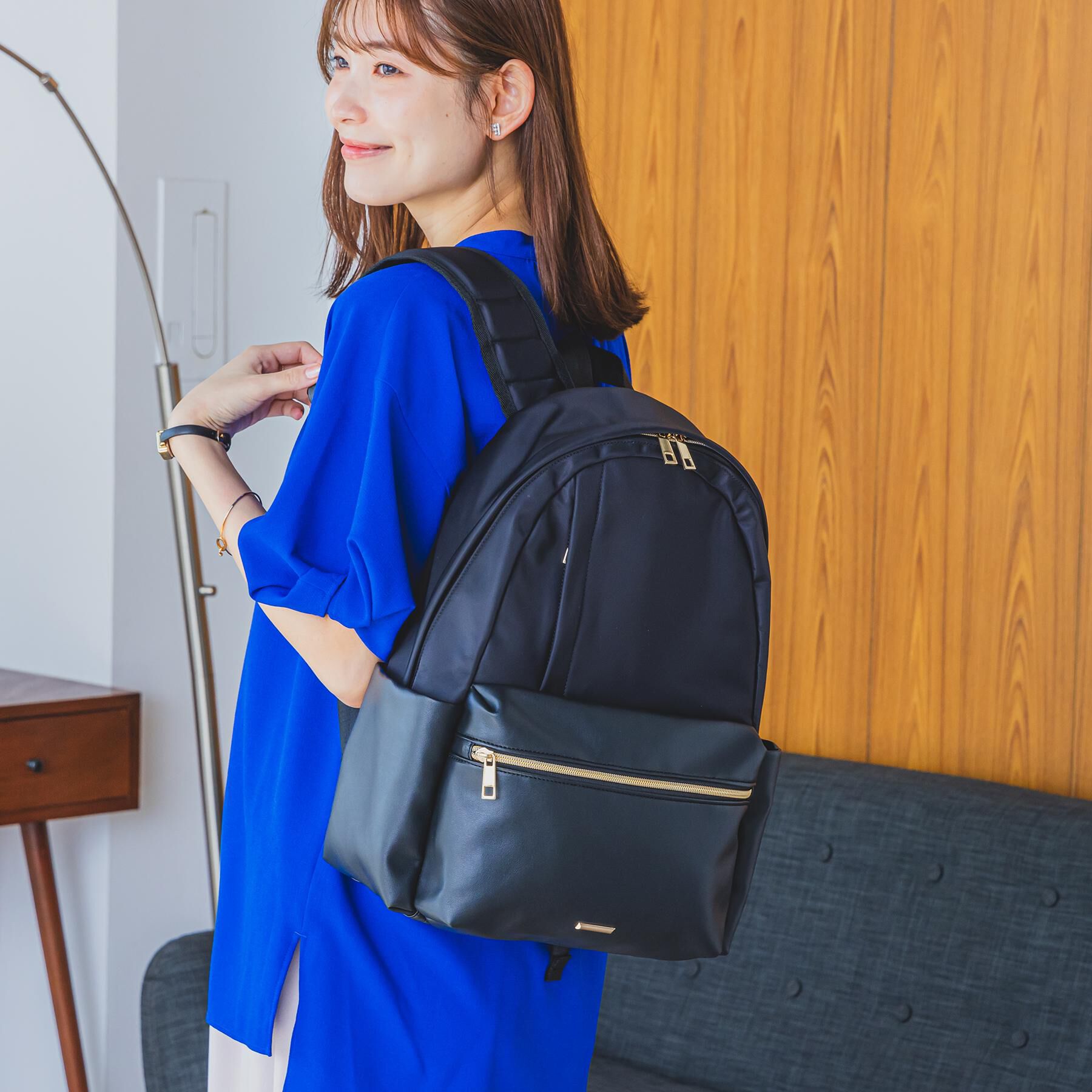 ITS&rsquo;DEMO「【A4・PC対応／10ポケット】合皮コンビリュック」|リュック|