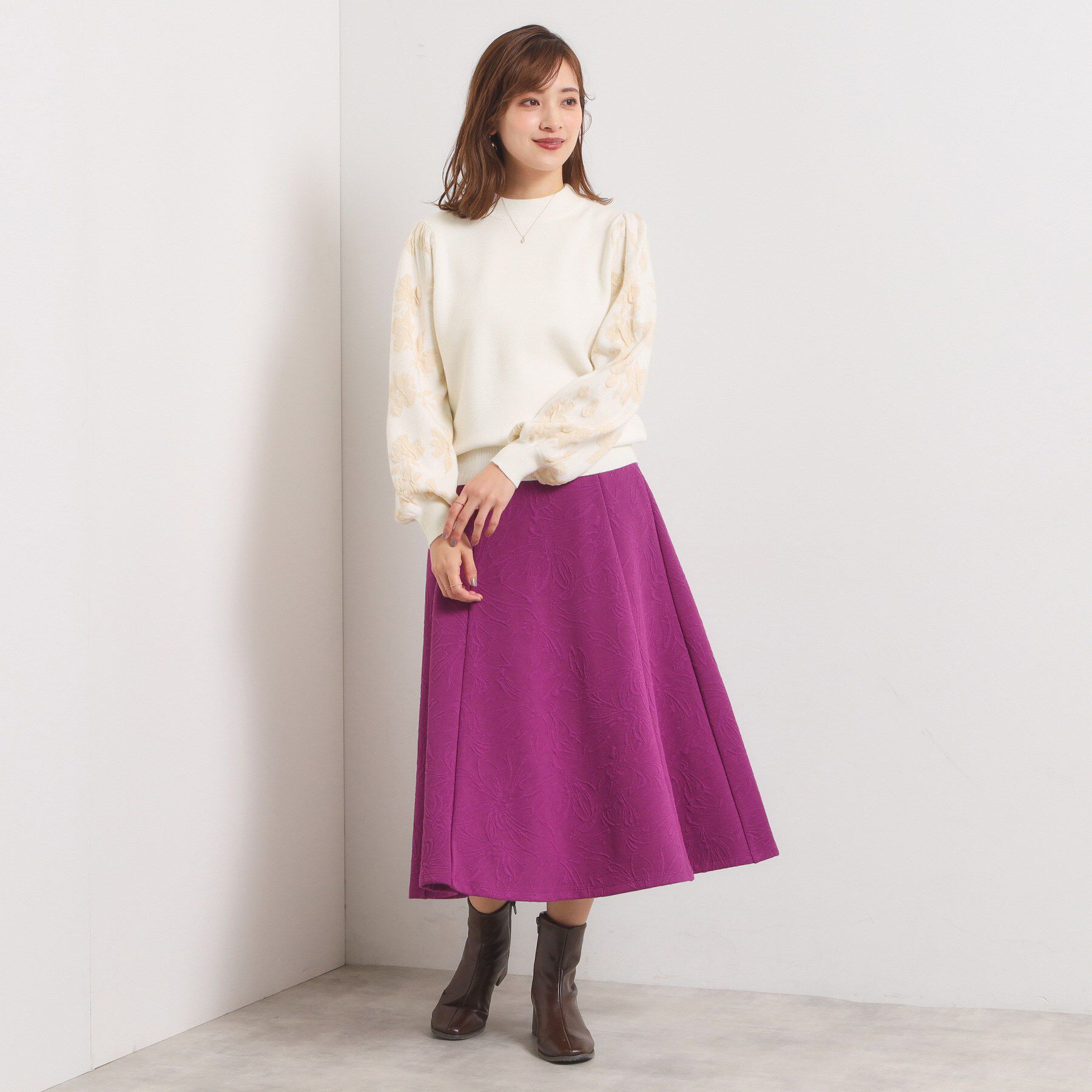 ITS&rsquo;DEMO「【手洗い可】花柄ジャカード袖ニット」|ニット・セーター|