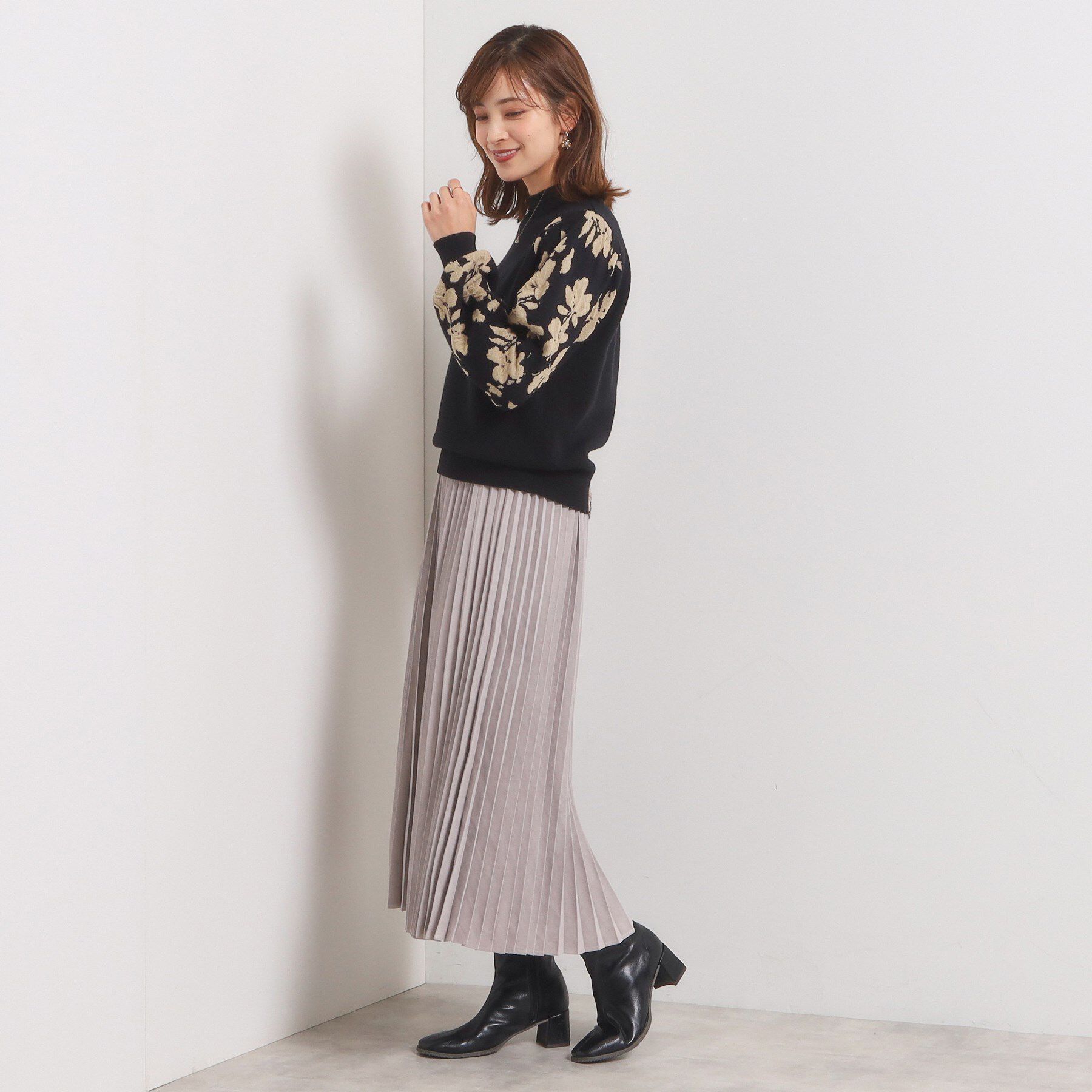 ITS&rsquo;DEMO「【手洗い可】花柄ジャカード袖ニット」|ニット・セーター|