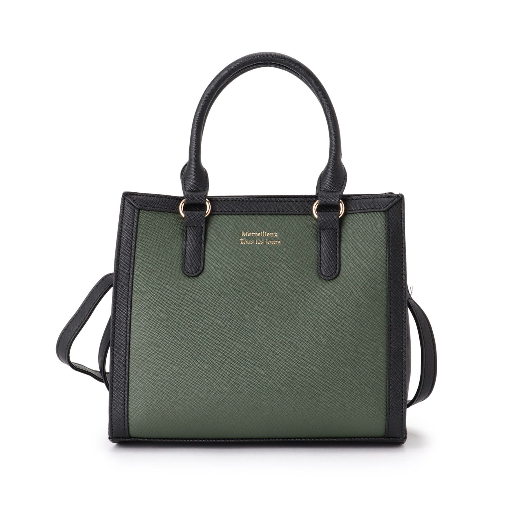 Ober Tashe「バイカラー2WAYスクエアショルダーミニトートバッグ」|ショルダー・メッセンジャー|グリーン(022)