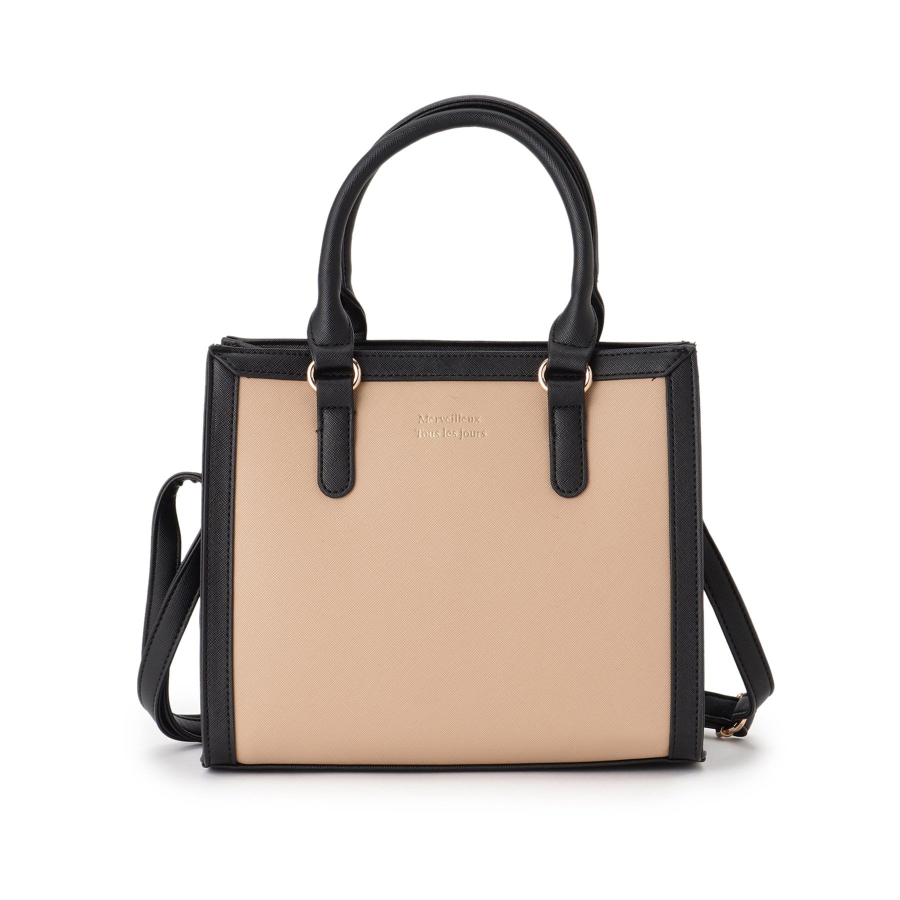 Ober Tashe「バイカラー2WAYスクエアショルダーミニトートバッグ」|ショルダー・メッセンジャー|ベージュ(052)