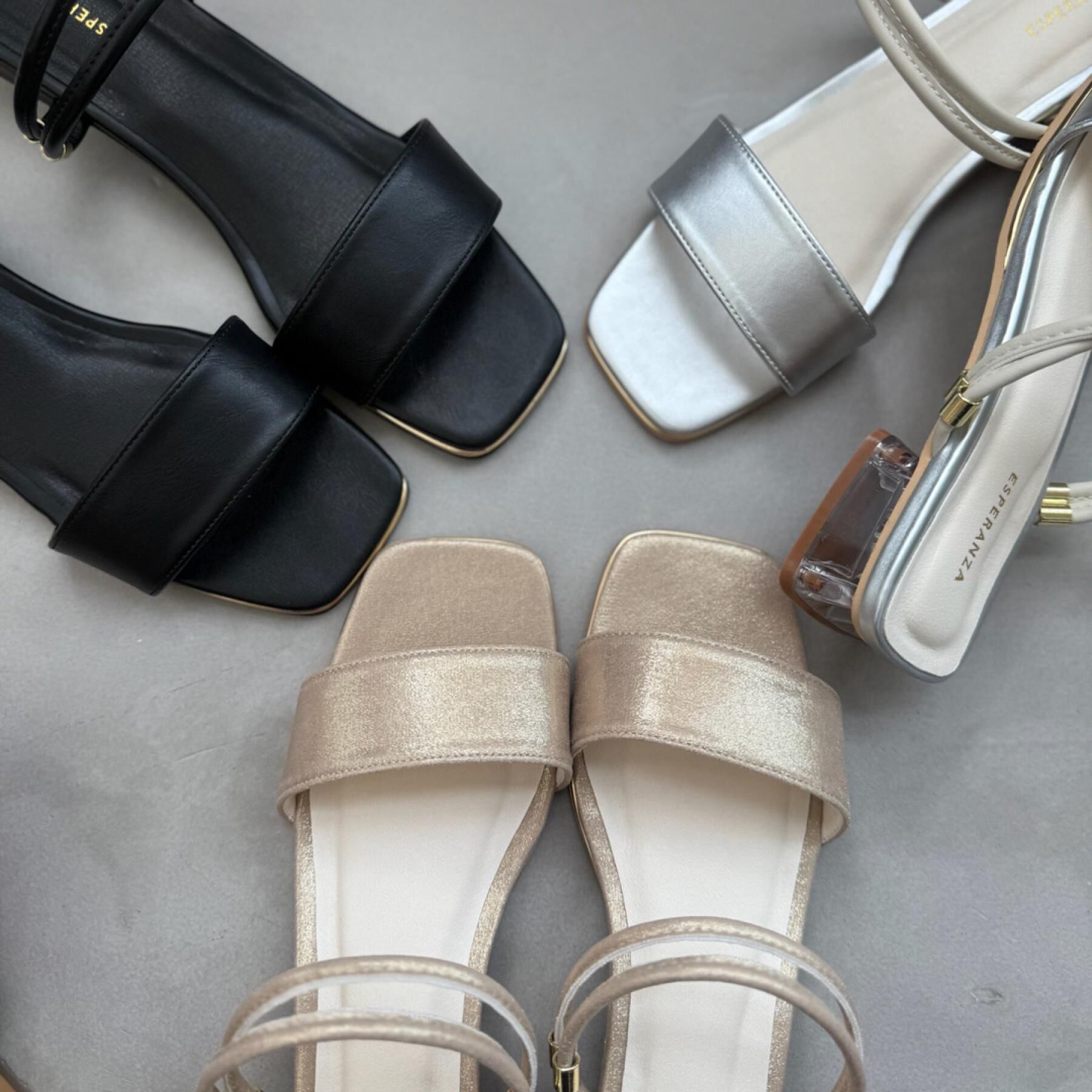 ESPERANZA「スクエアトゥクリアローヒールサンダル」|サンダル|