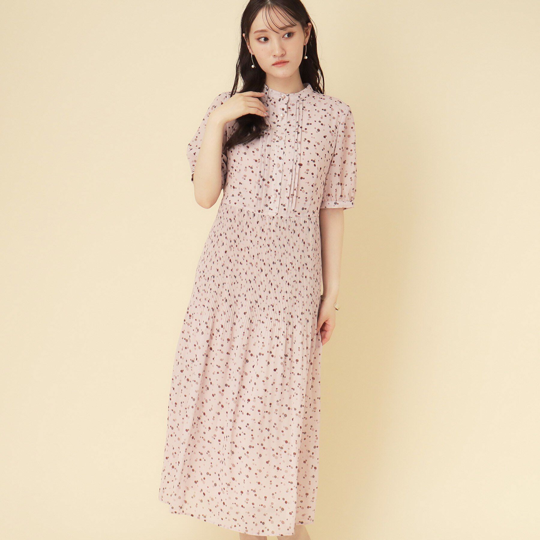 SunaUna「【ドット柄／ポリエステル】シフォンプリーツワンピース」|ワンピース|