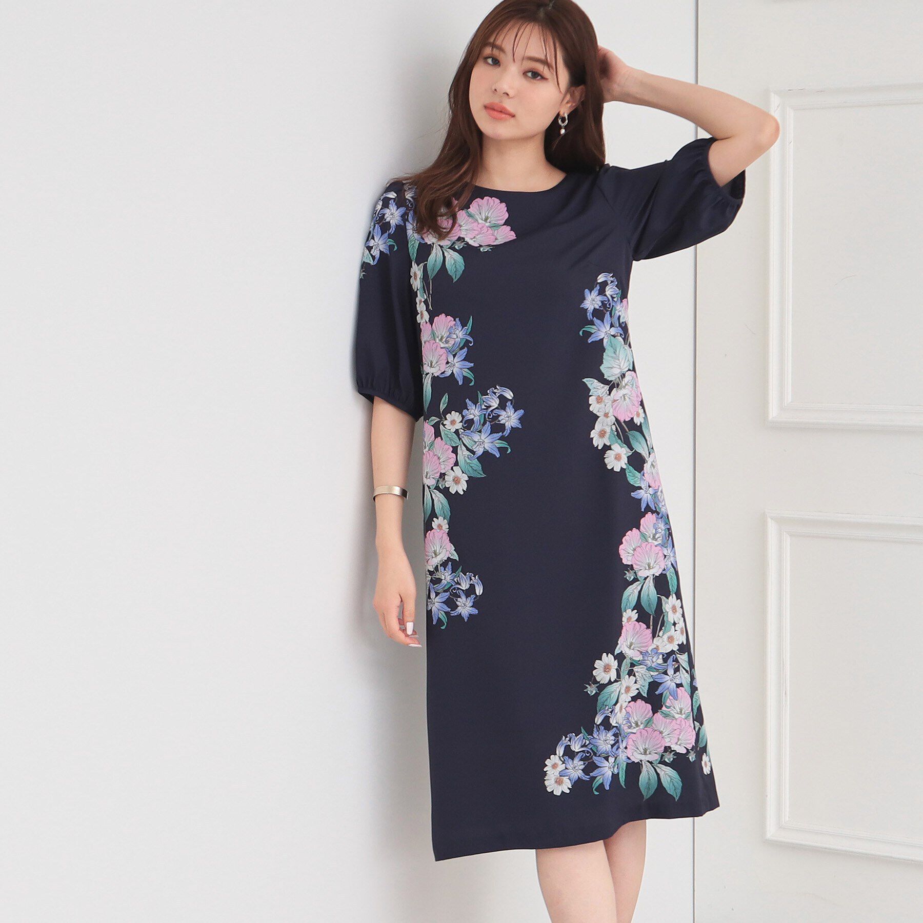 SunaUna「【＆yours project／パネル柄】フラワープリントワンピース」|ワンピース|ﾌﾞﾙｰ(193)