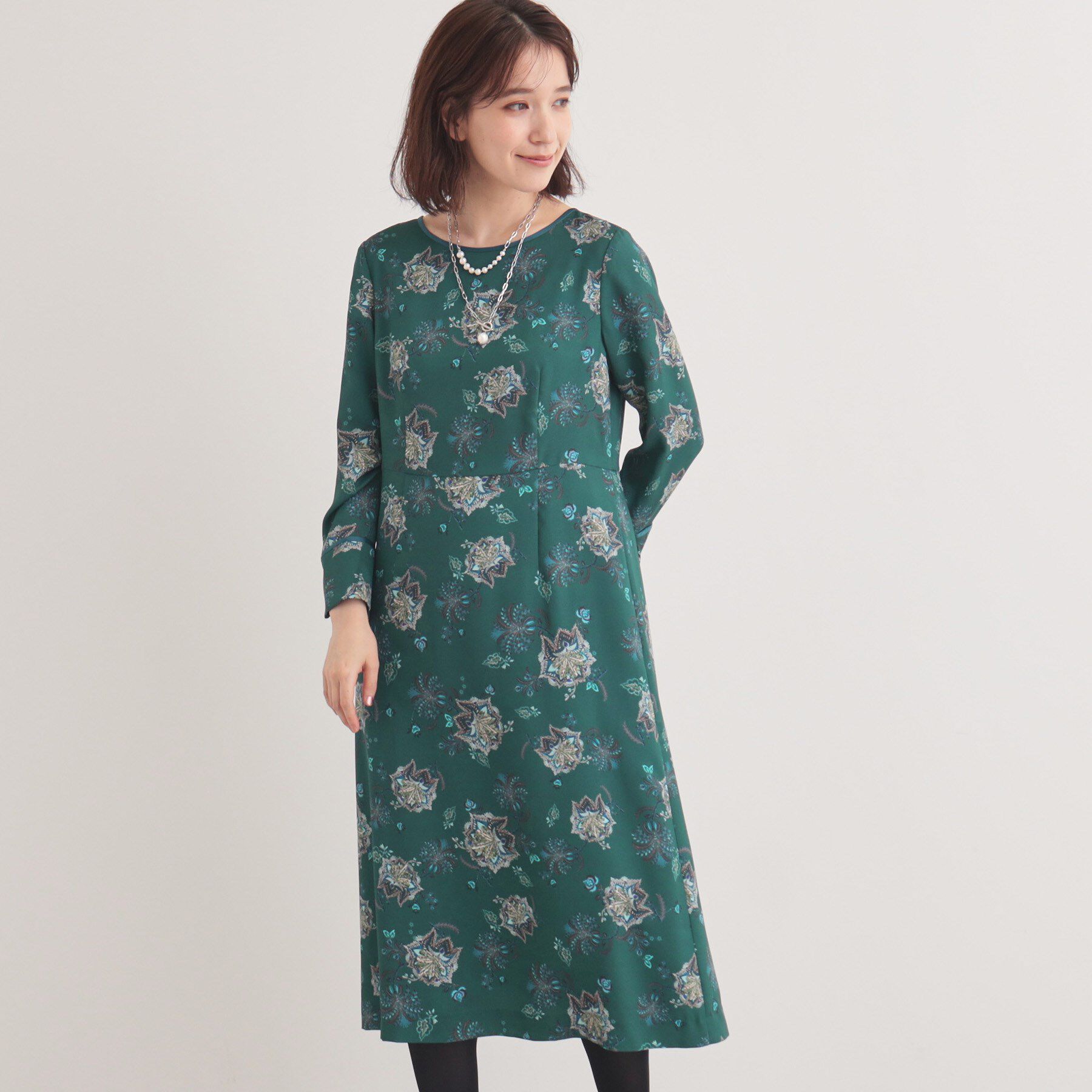 SunaUna「【＆yours project／SS～L】オリエンタルプリントワンピース」|ワンピース|グリーン(123)