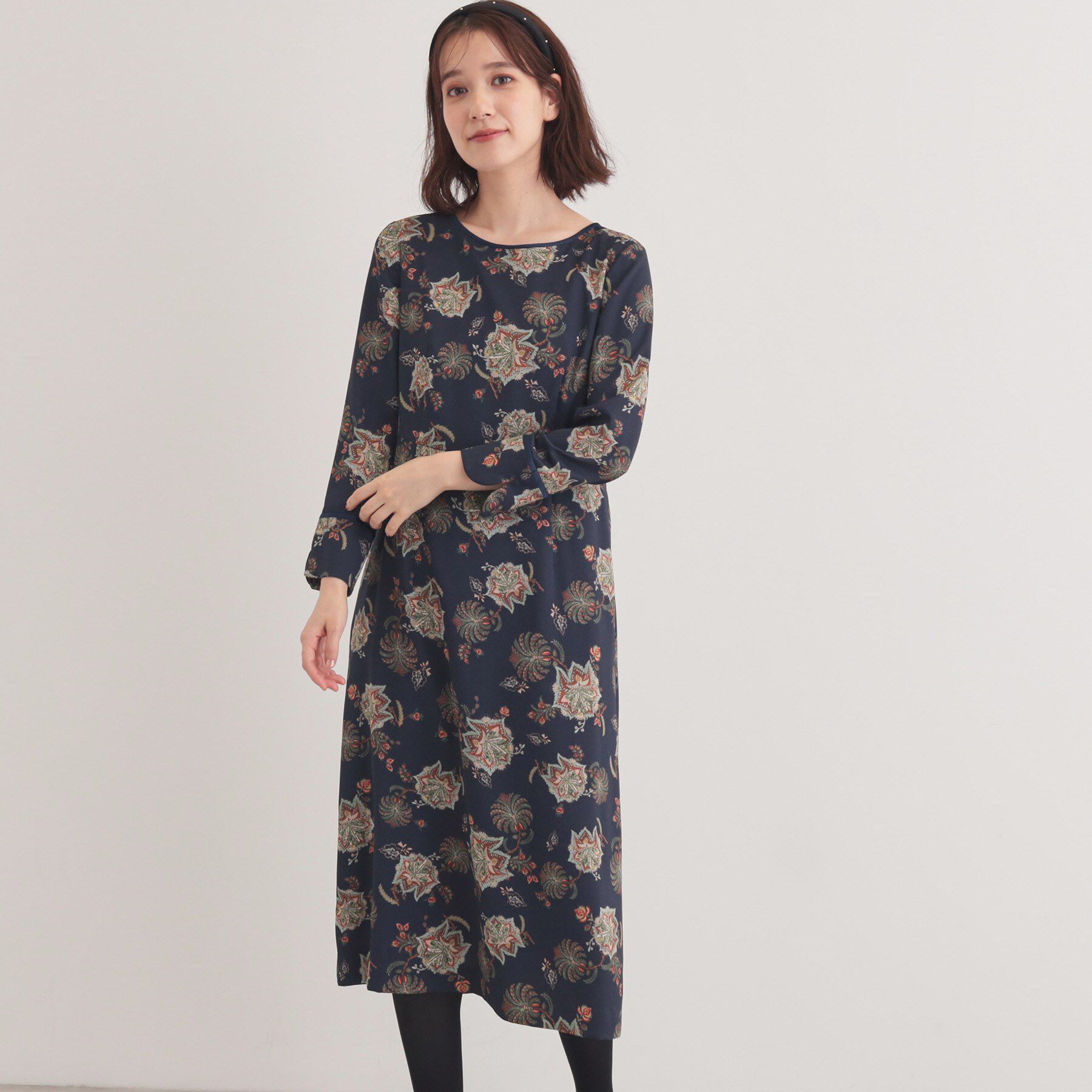 SunaUna「【＆yours project／SS～L】オリエンタルプリントワンピース」|ワンピース|ネイビー(194)