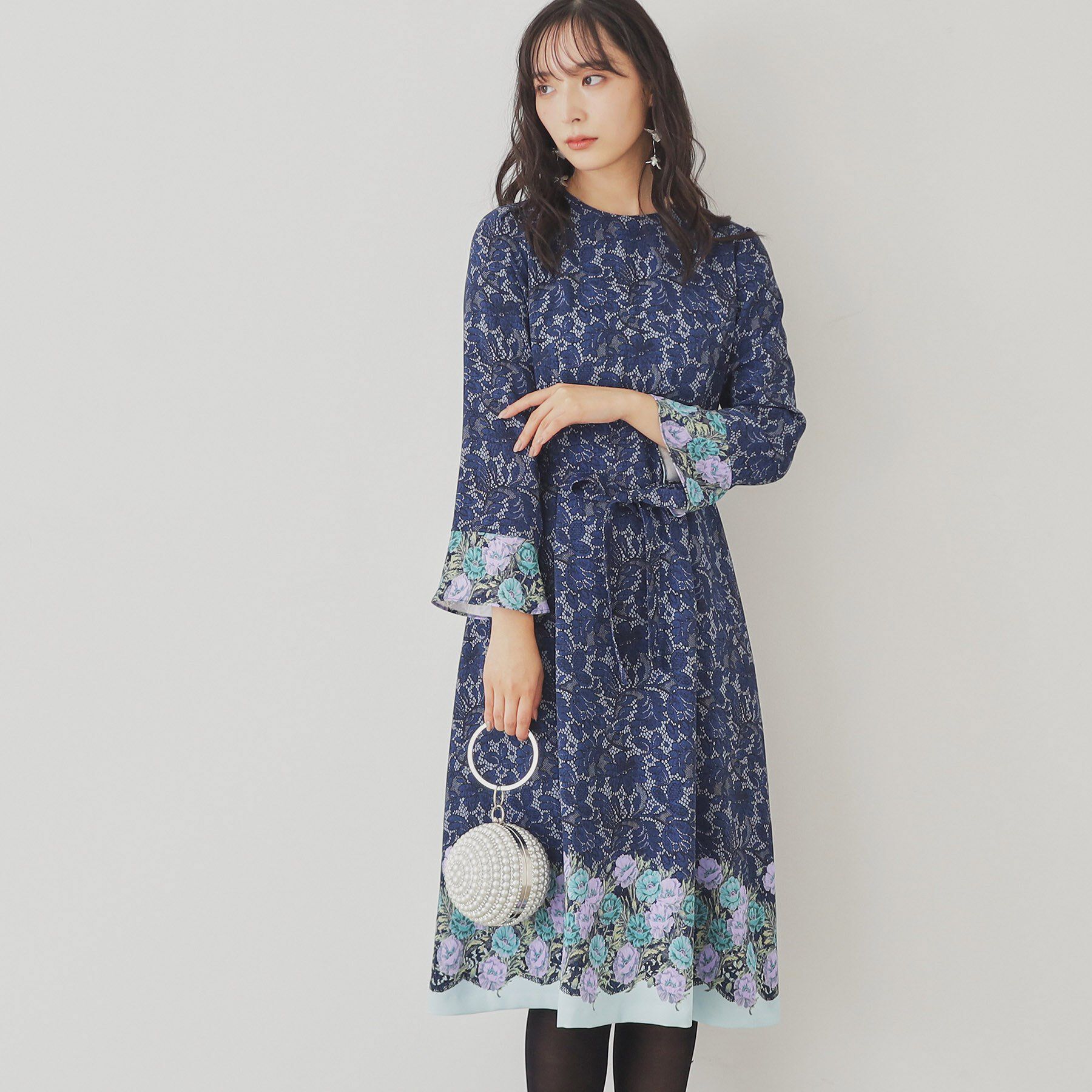 SunaUna「【SS～Lサイズ展開/＆yours project】総柄フラワープリントワンピース」|ワンピース|ブルー(193)
