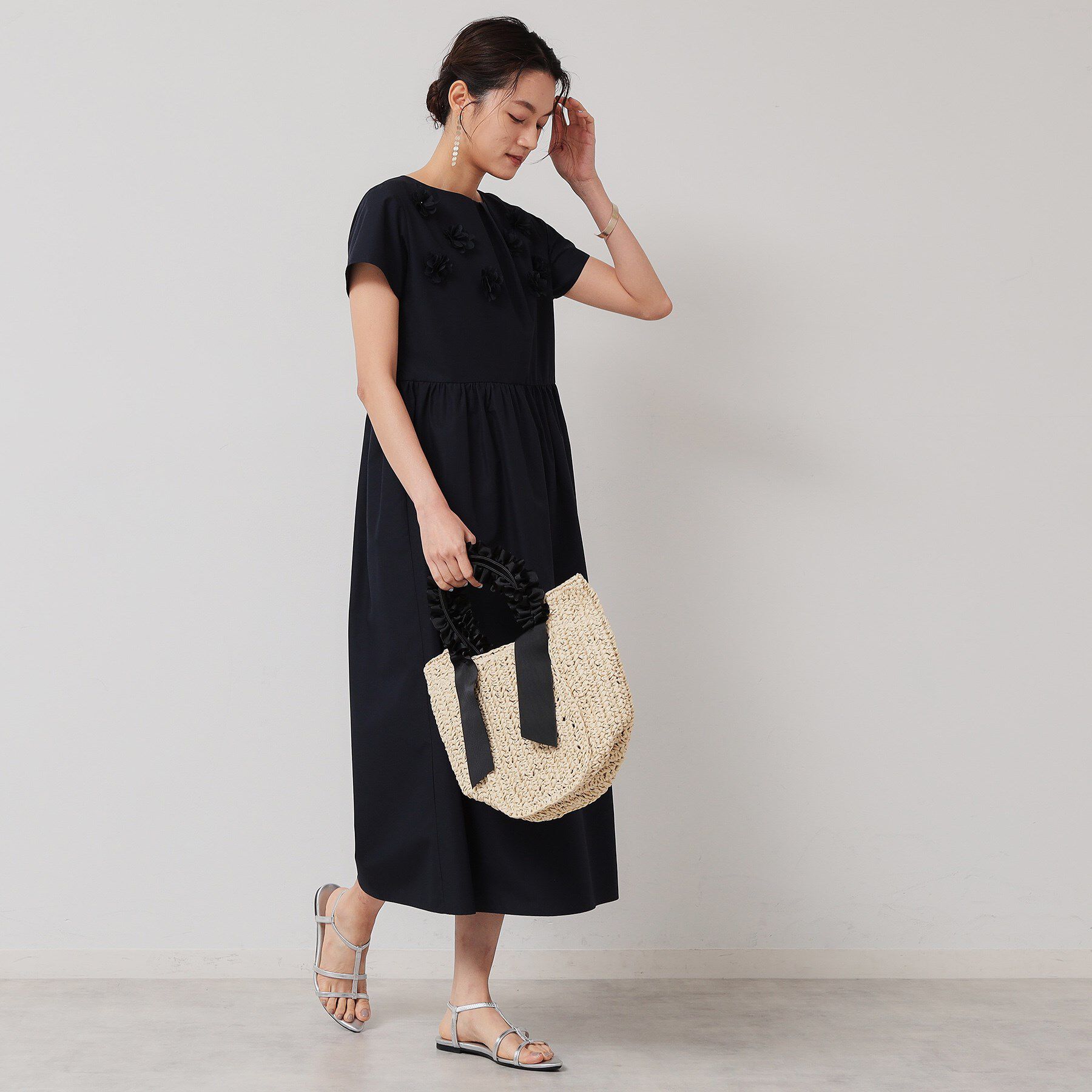 SunaUna「【接触冷感／フラワーモチーフ】フレンチスリーブワンピース」|ワンピース|