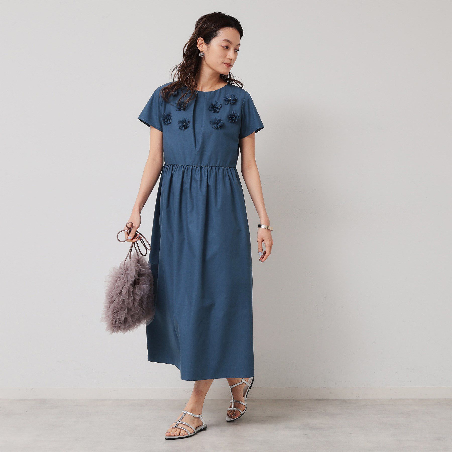 SunaUna「【接触冷感／フラワーモチーフ】フレンチスリーブワンピース」|ワンピース|