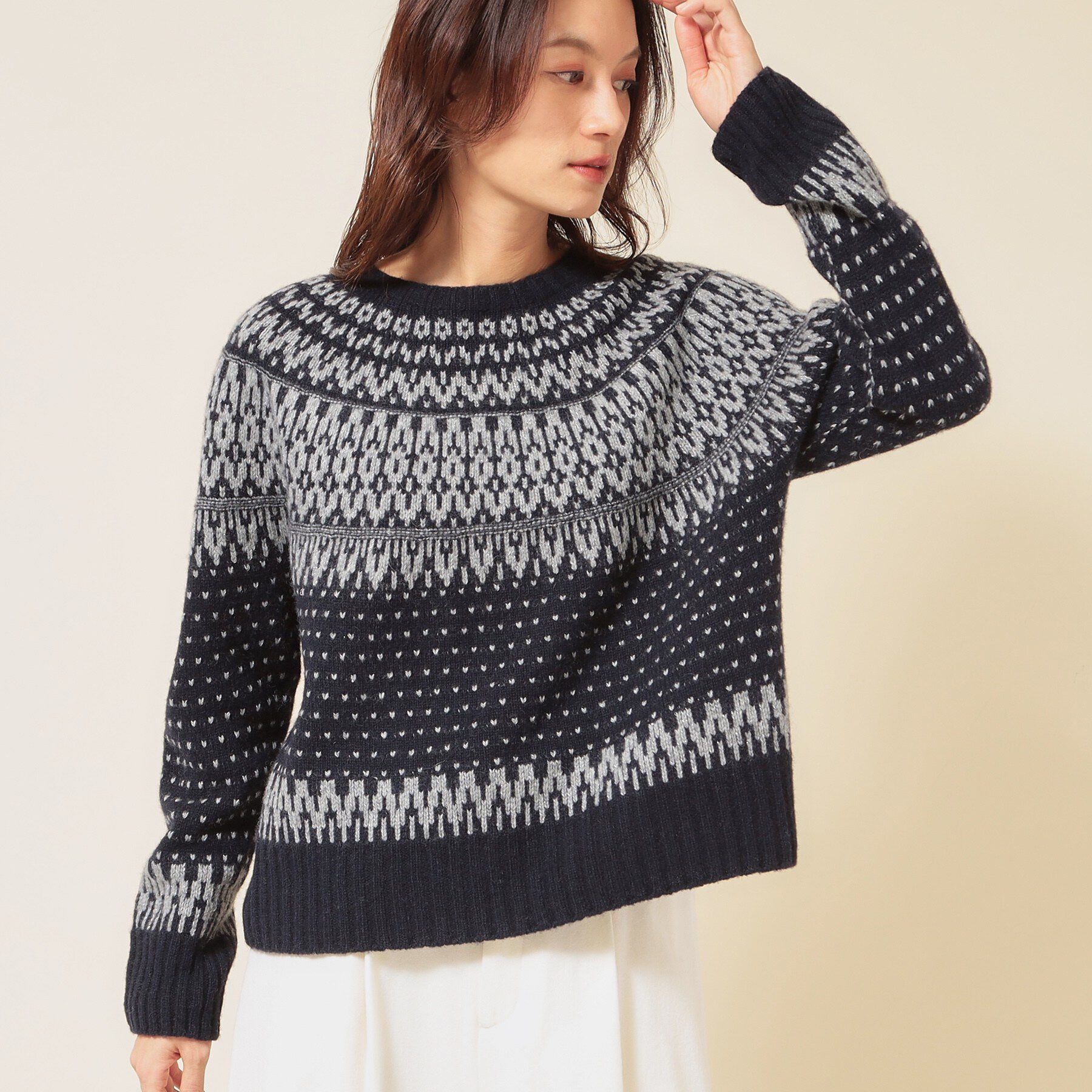 SunaUna「【ラメ／エアリー】無縫製ニット」|ニット・セーター|ネイビー(094)