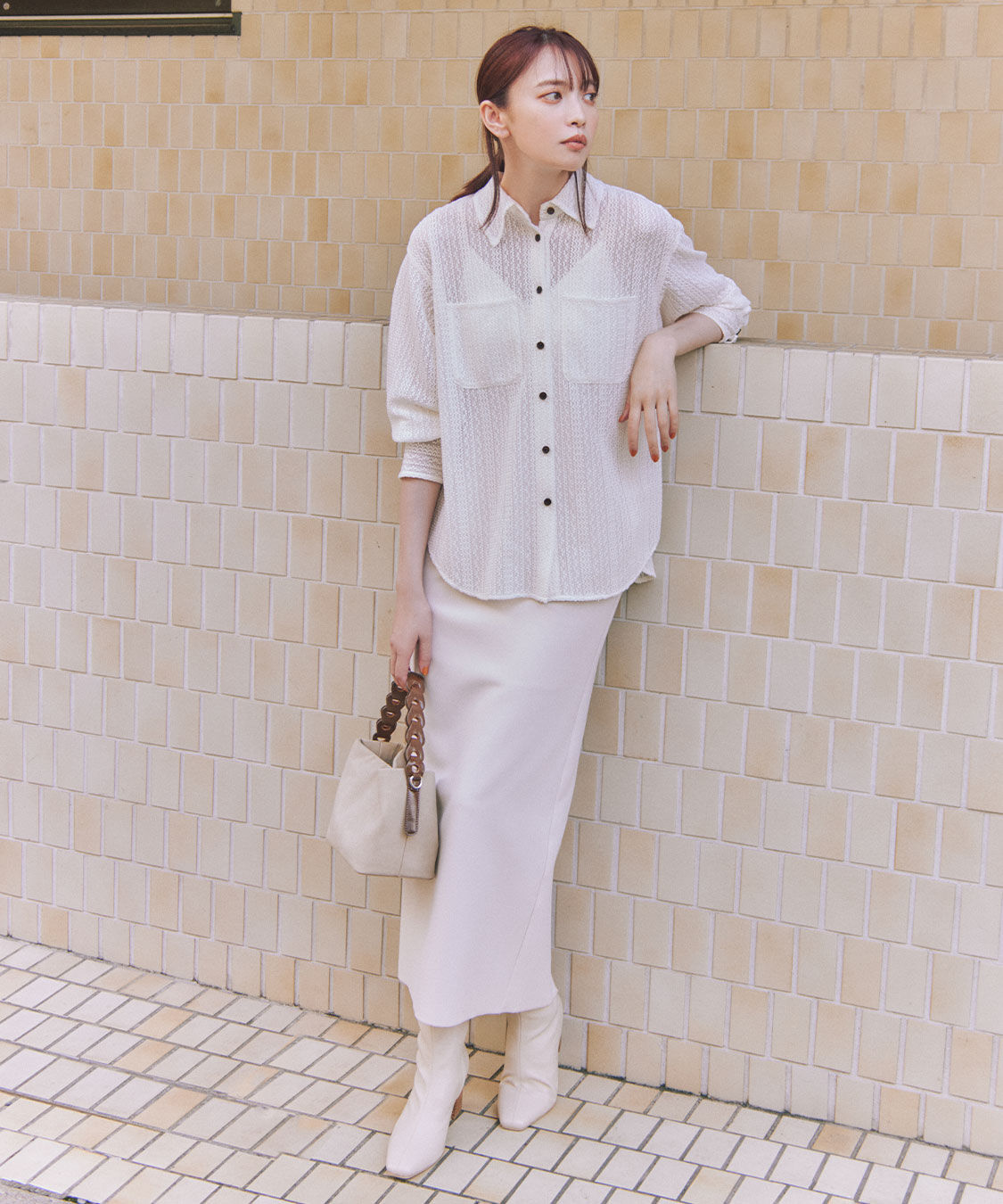 COCO DEAL「ストレッチペンシルスカート」|タイト|アイボリー