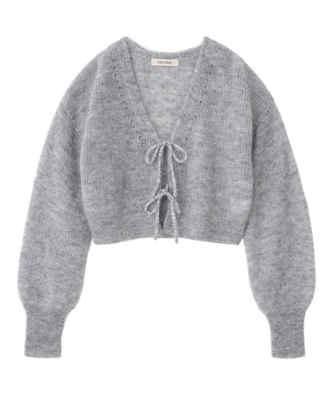 COCO DEAL「モヘアニットリボンカーディガン」|ニット・セーター|杢グレー
