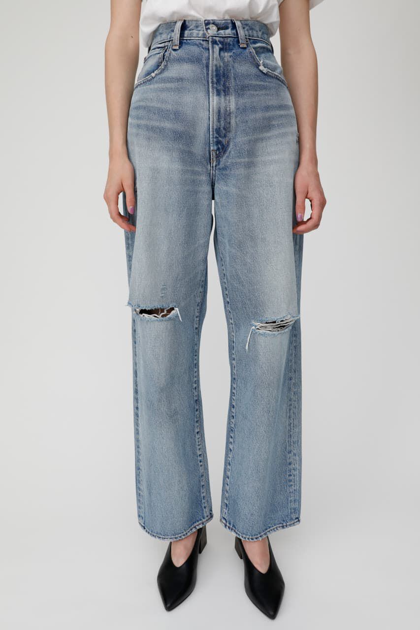 MOUSSY「HW CRASH LOOSE STRAIGHT」|デニム|BLU