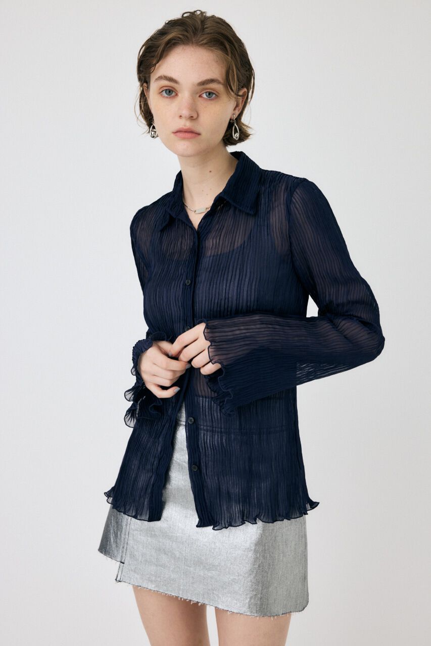 MOUSSY「SHEER PLEATS シャツ」|シャツ・ブラウス|NVY